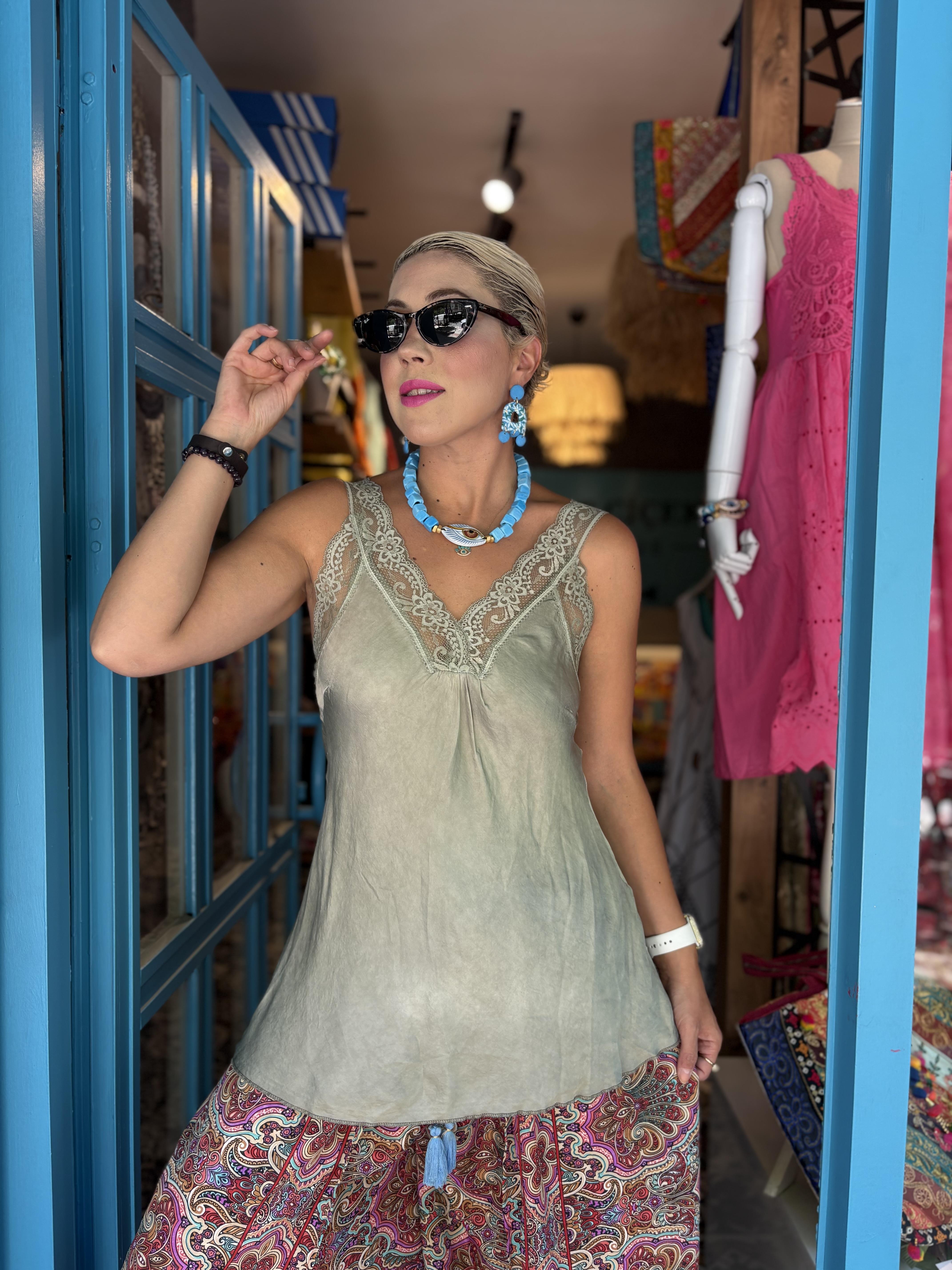 İtalyan Haki İpek Bluz