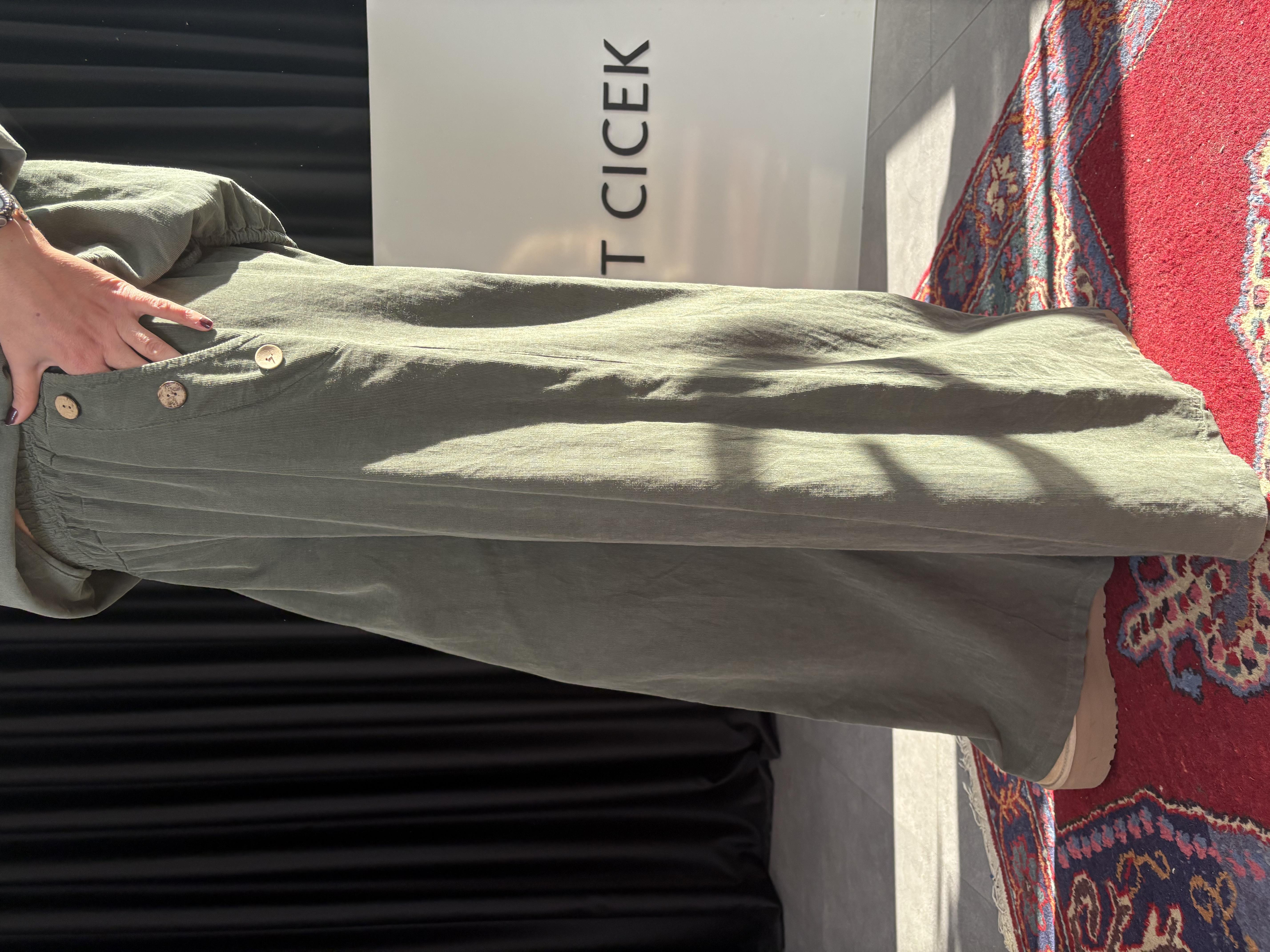 İtalyan Haki Kadife Palazzo Pantolon