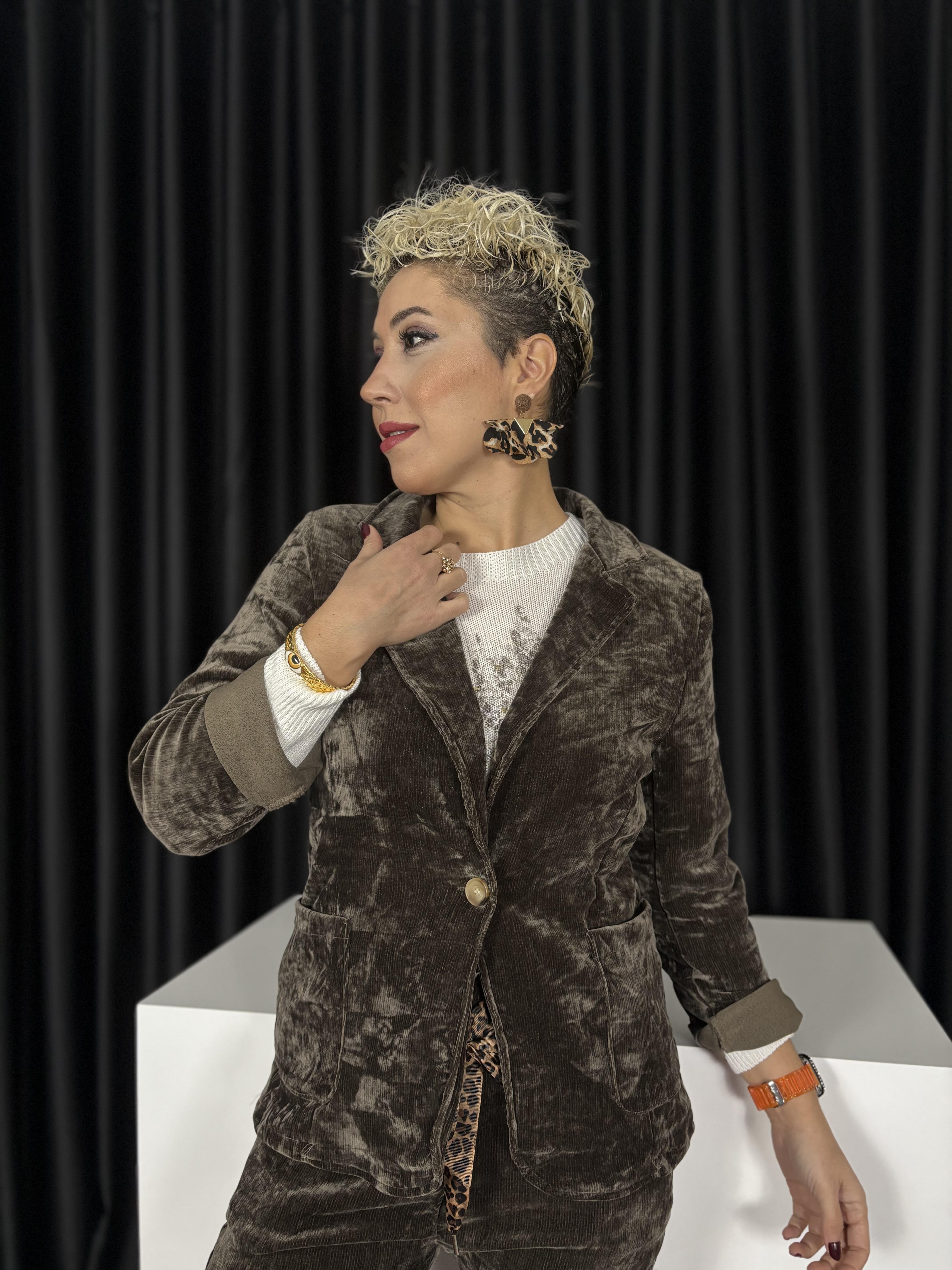 İtalyan Kadife Kahve Blazer Ceket