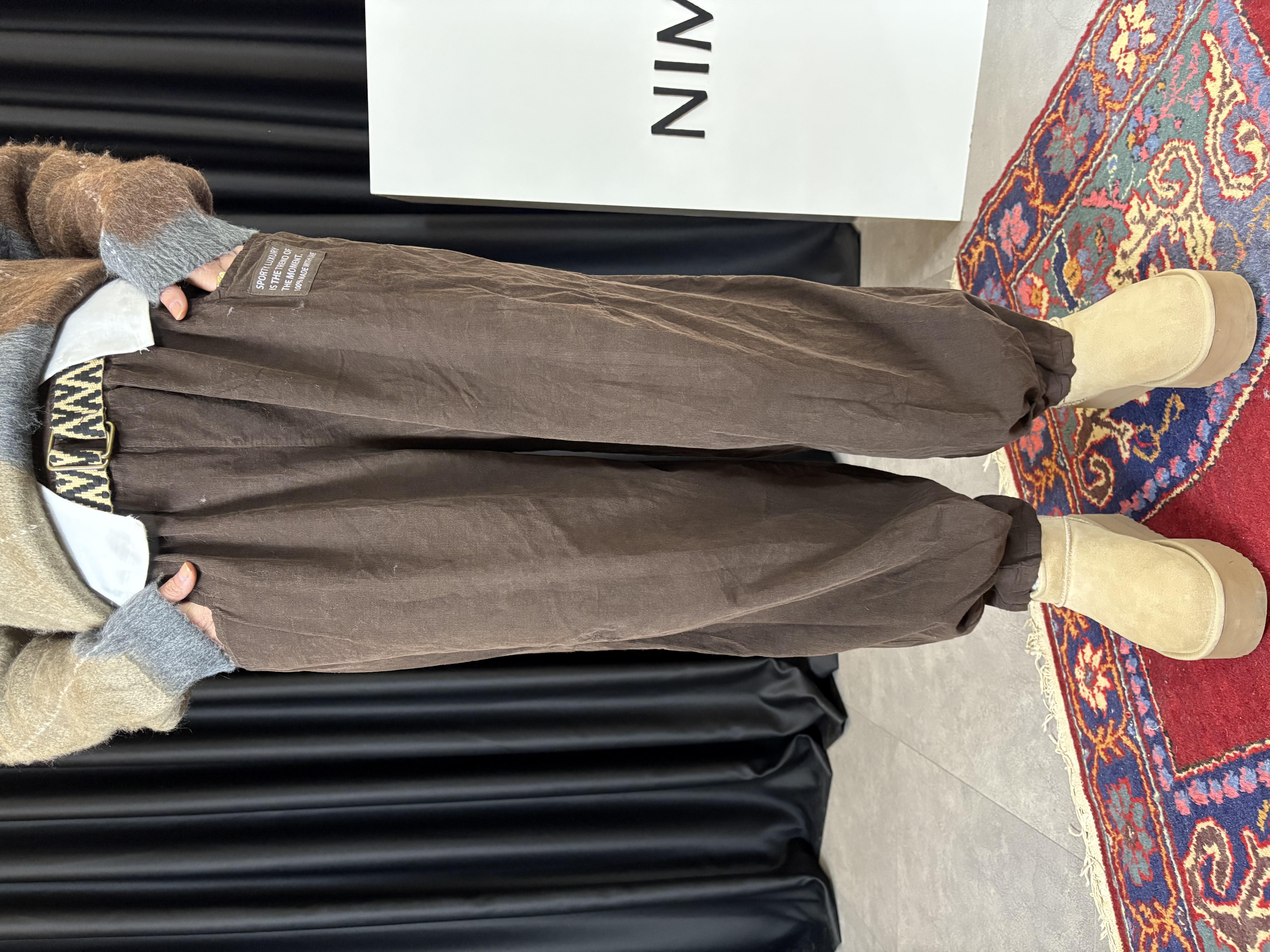 İtalyan Kadife Kemerli Şalvar Model Kahve Pantolon