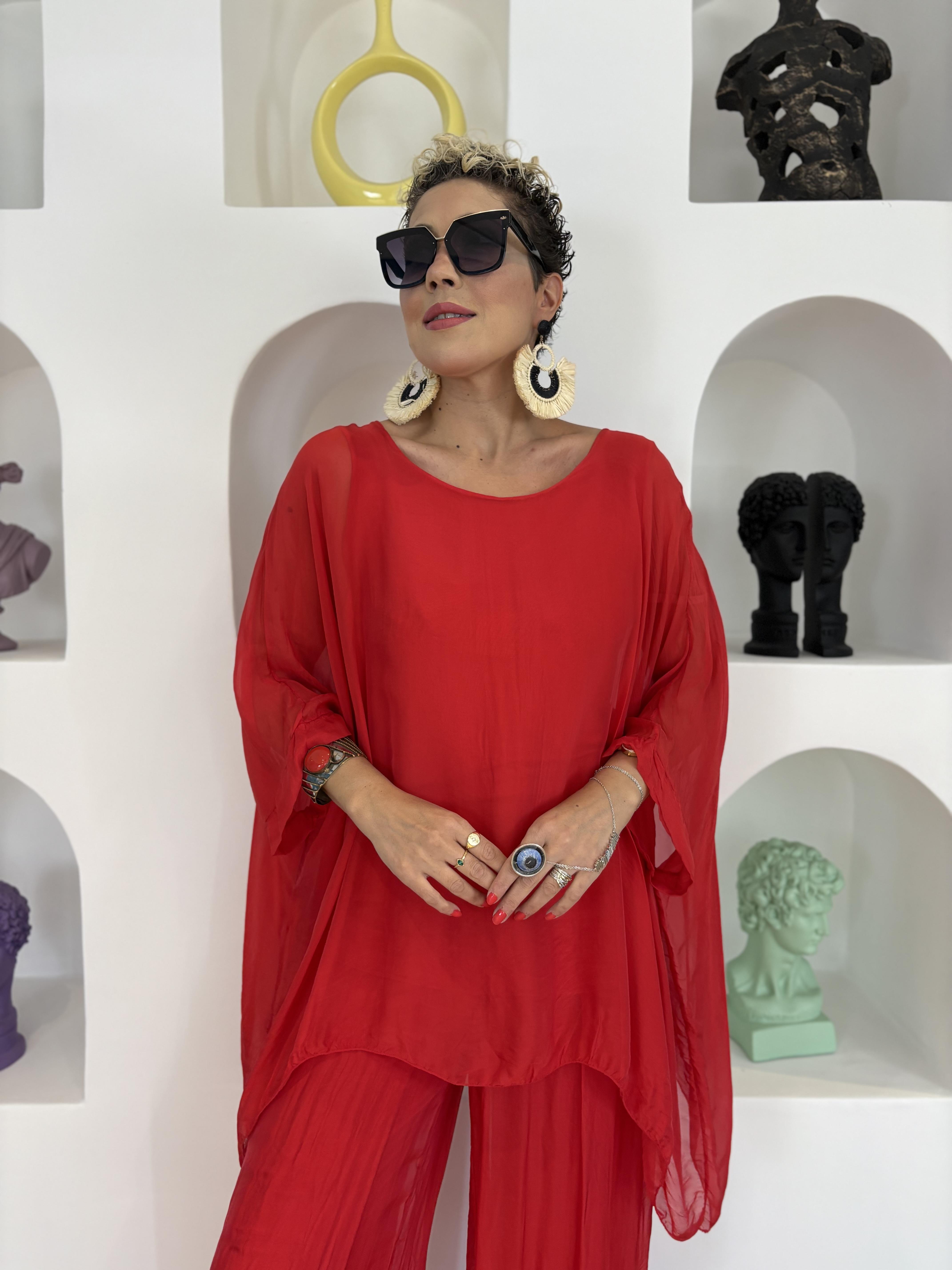 İtalyan Kırmızı İpek Bluz