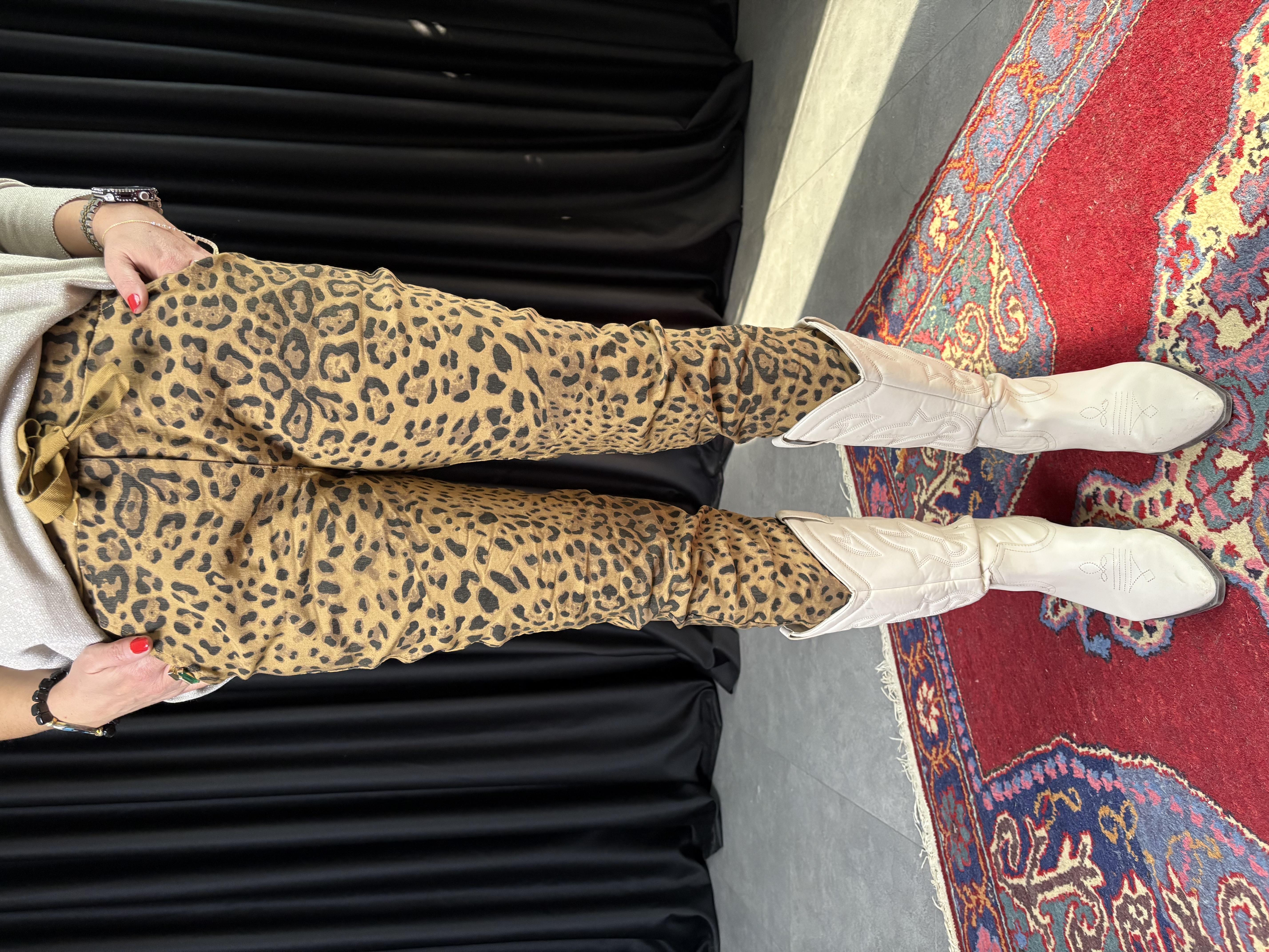 İtalyan Leopar Desen Camel Pantolon