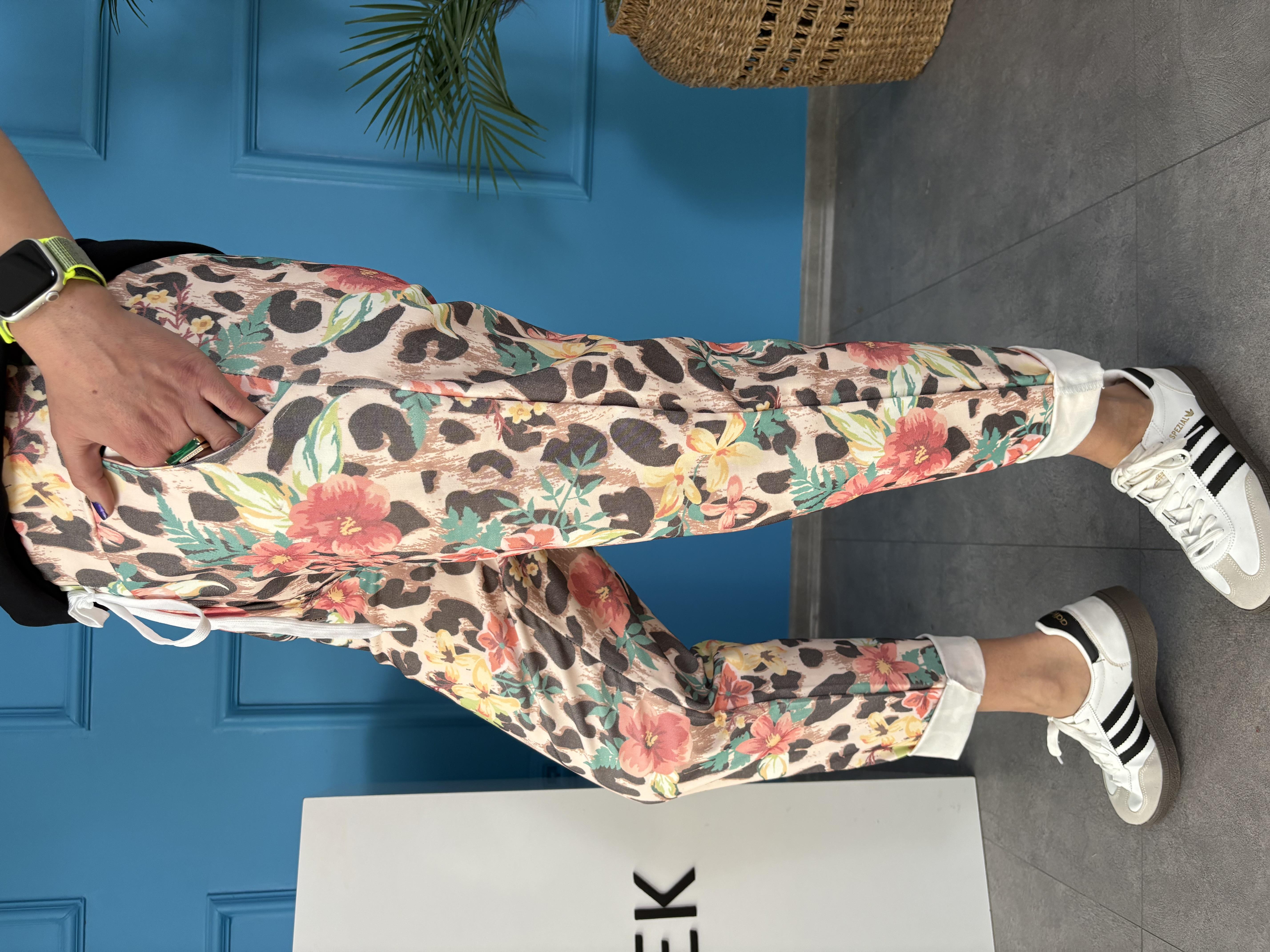 İtalyan Leopar ve Çiçek Desenli Pantolon 2