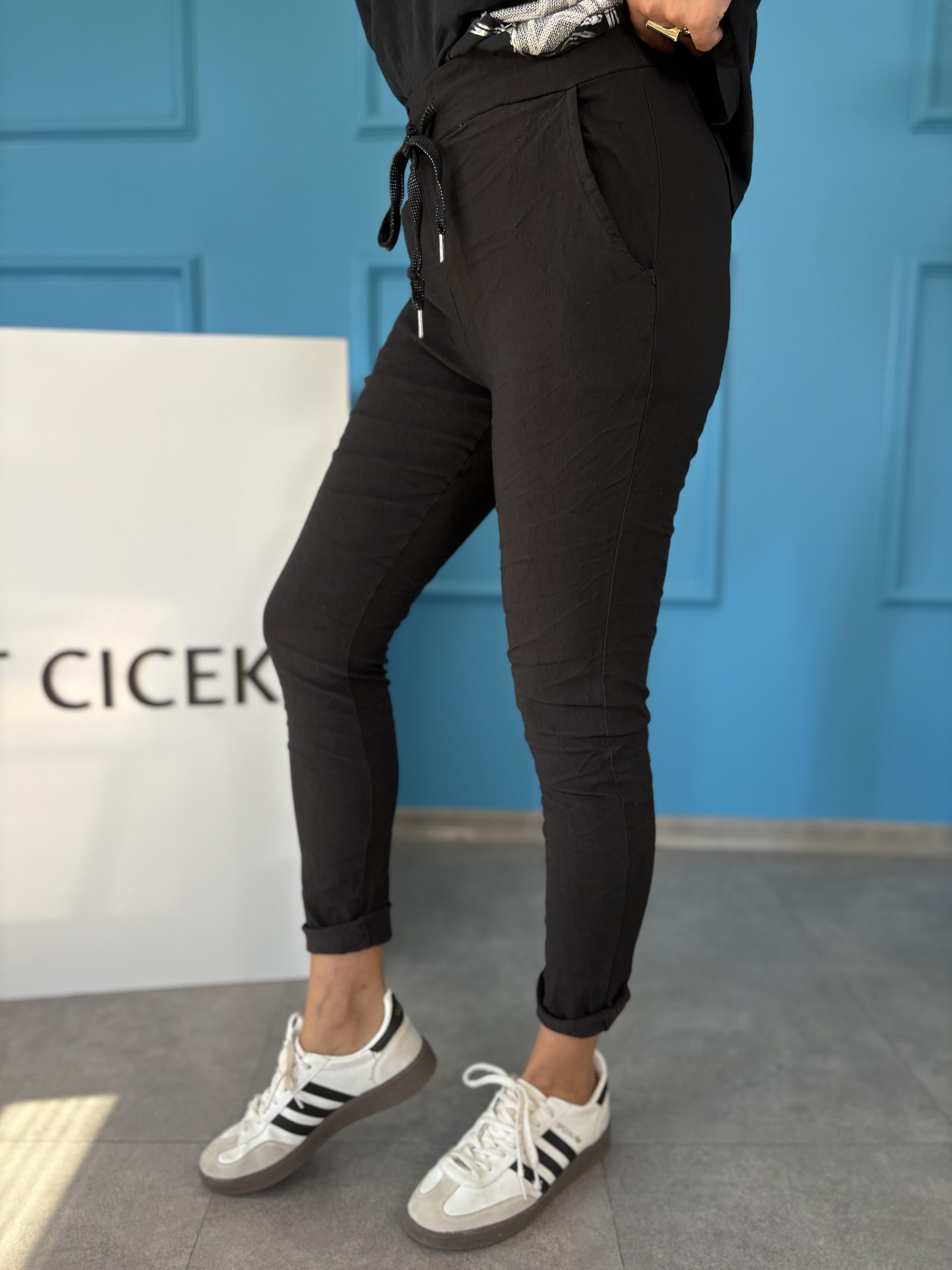 İtalyan Likralı Siyah Pantolon