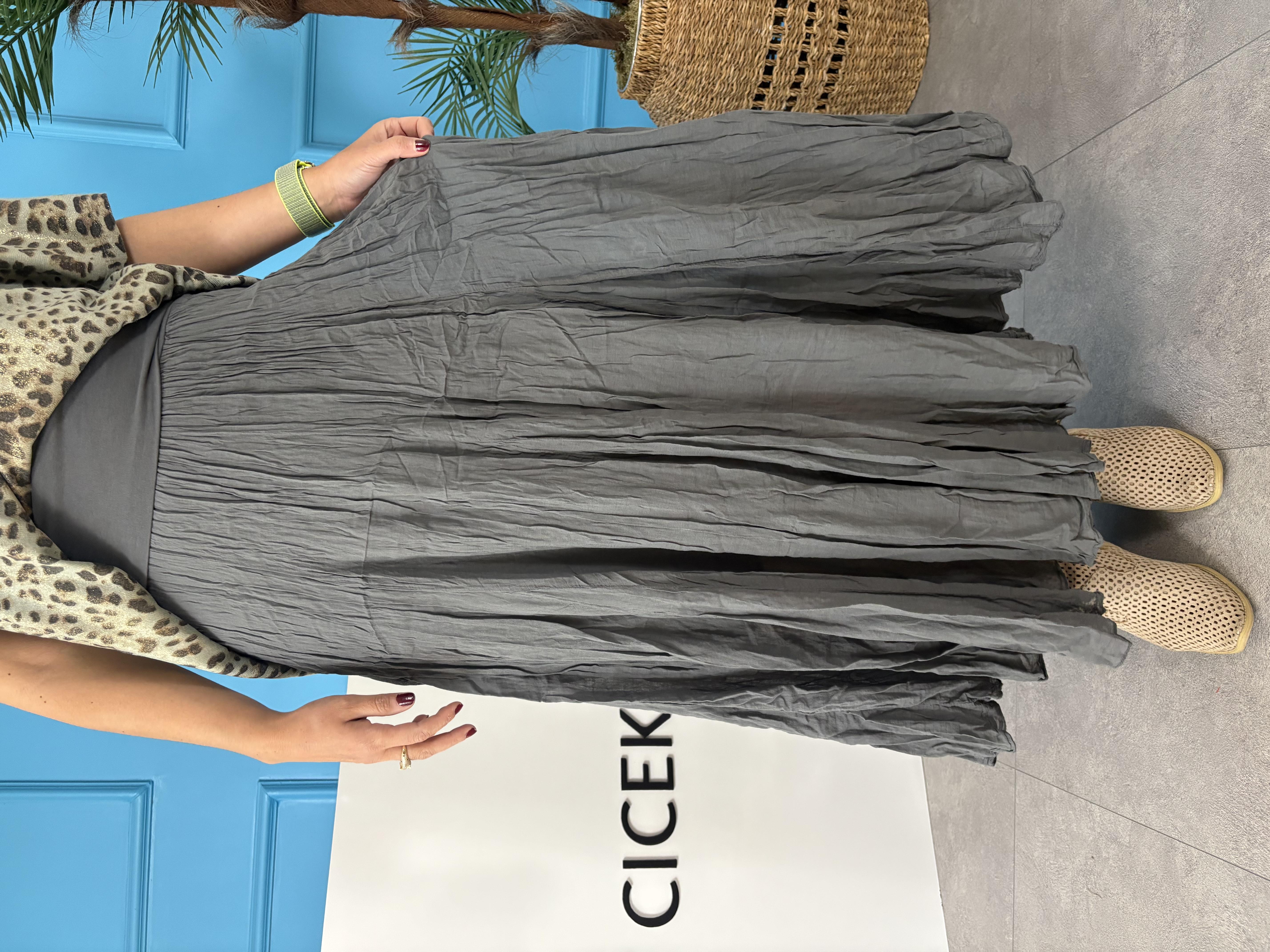 İtalyan Pamuklu Antrasit Etek