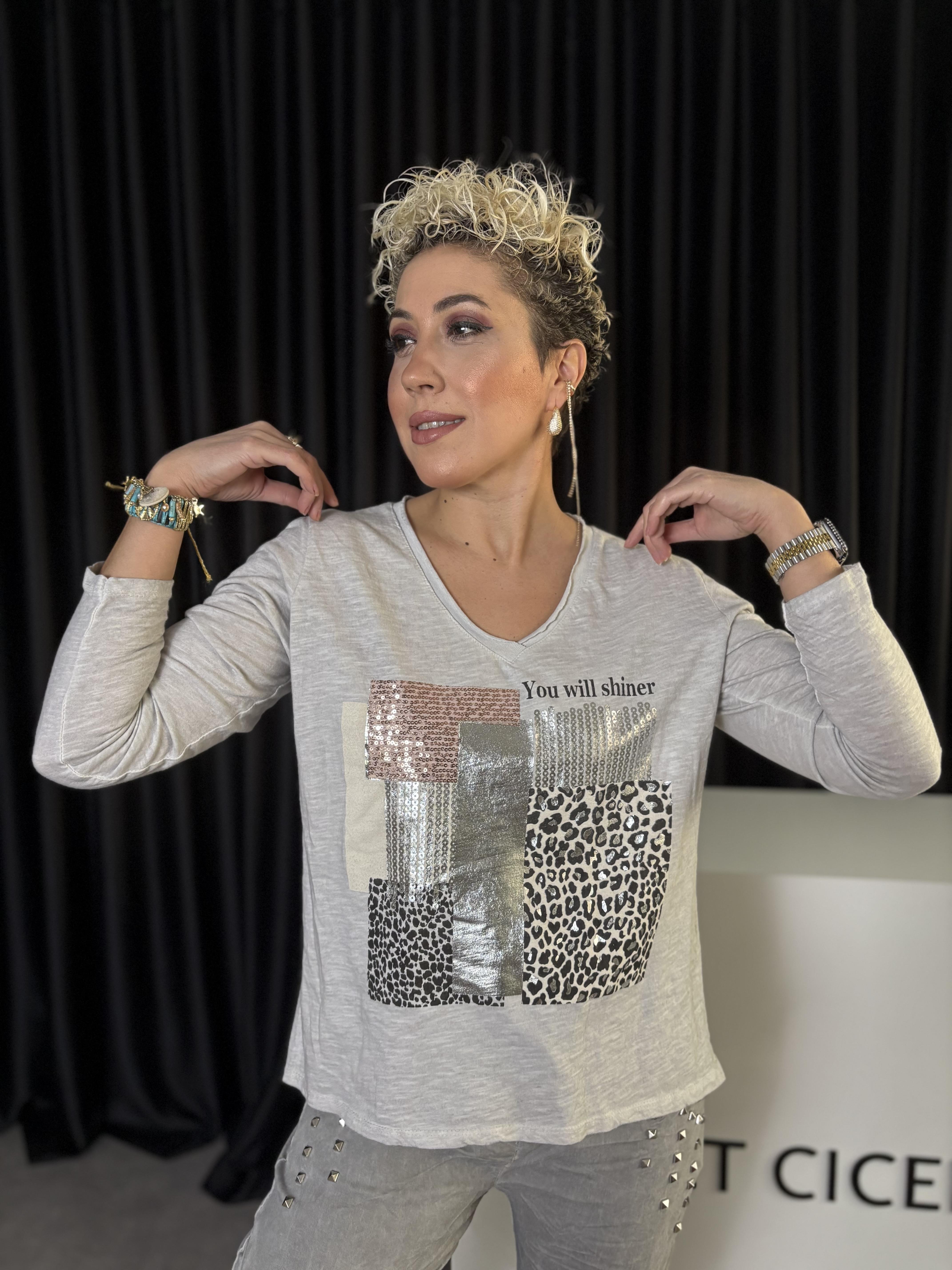 İtalyan Payet ve Leopar Detaylı Gri Sweet