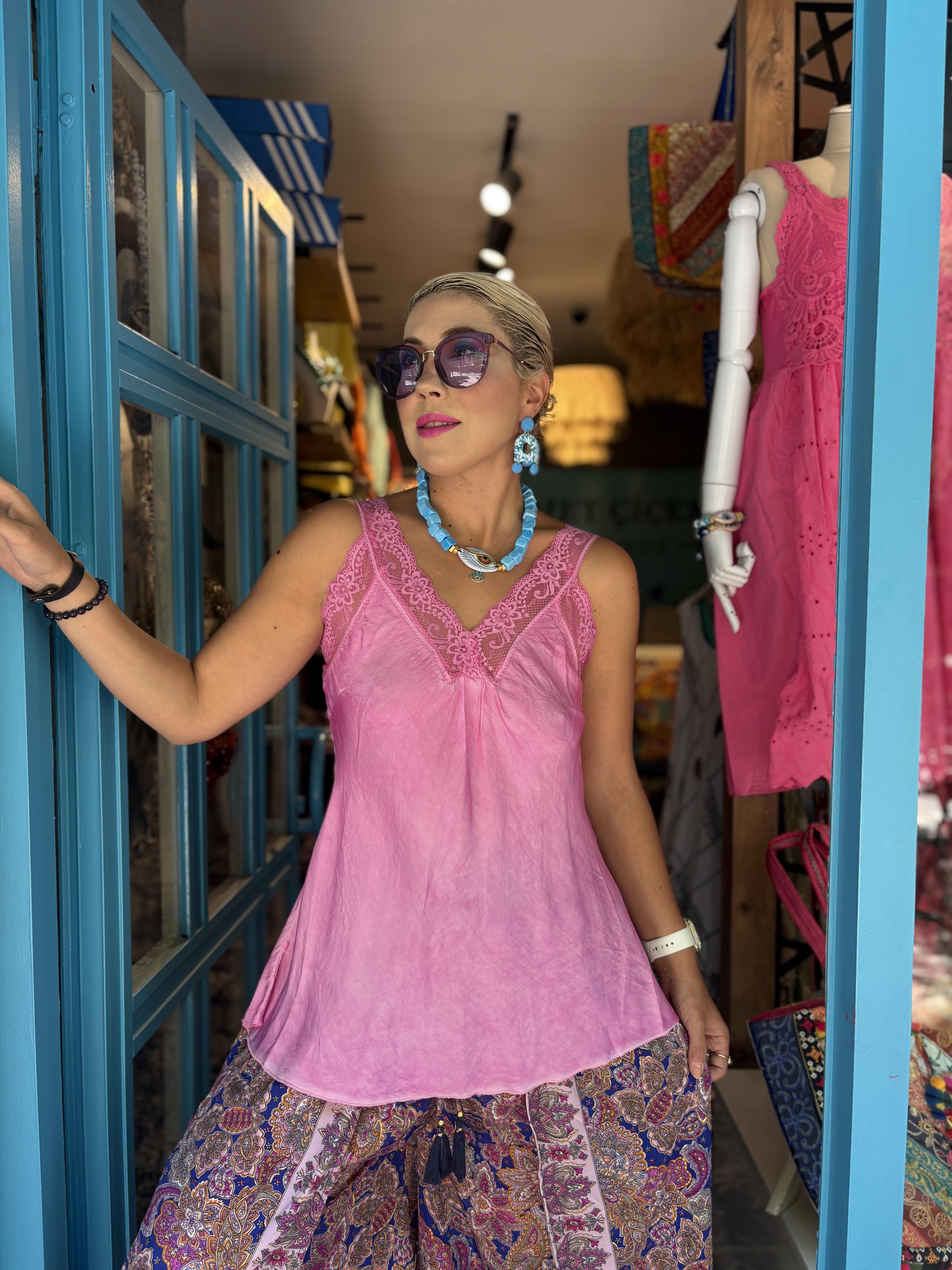 İtalyan Pembe İpek Bluz