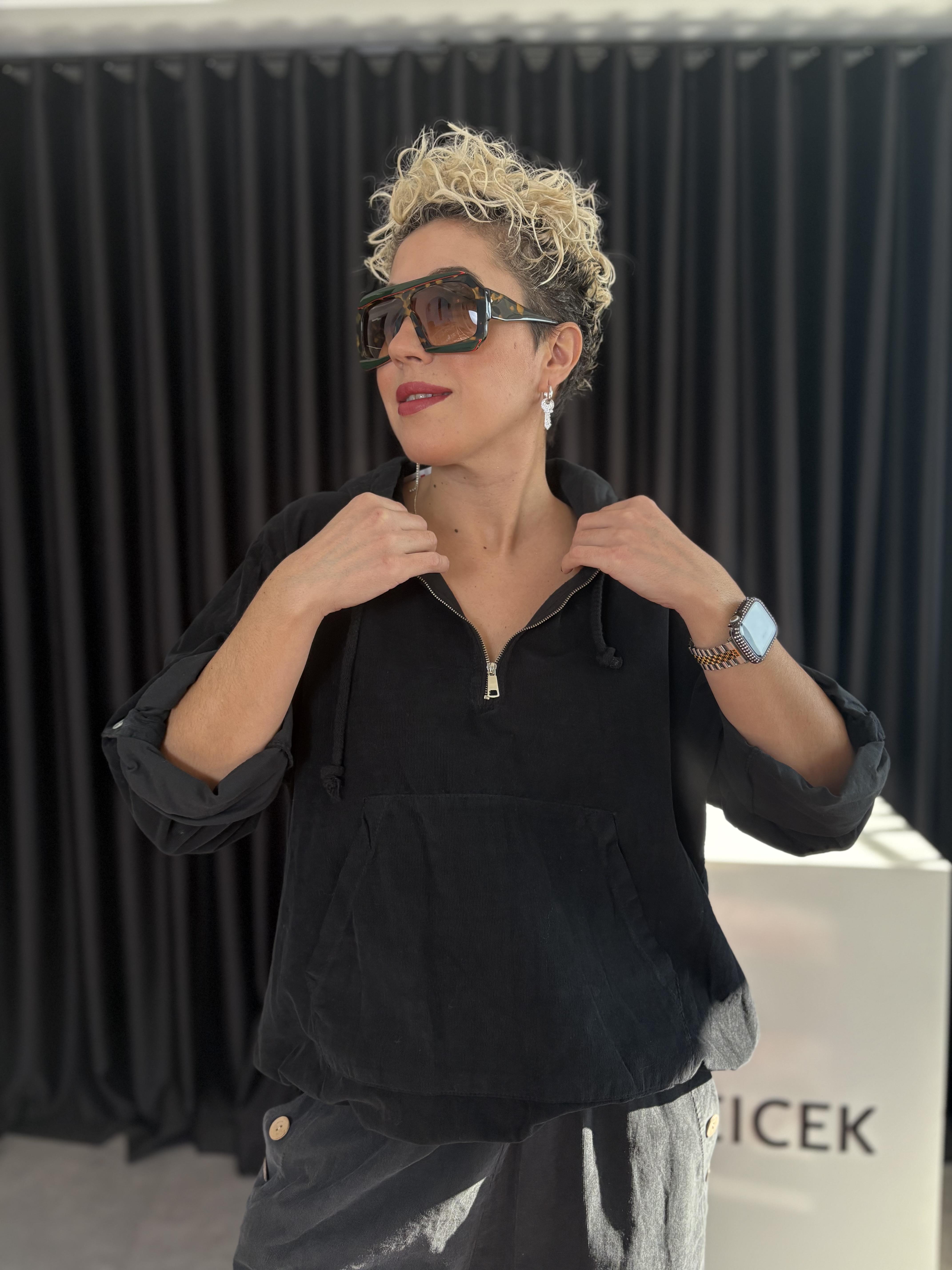 İtalyan Siyah Kadife Fermuarlı Sweet