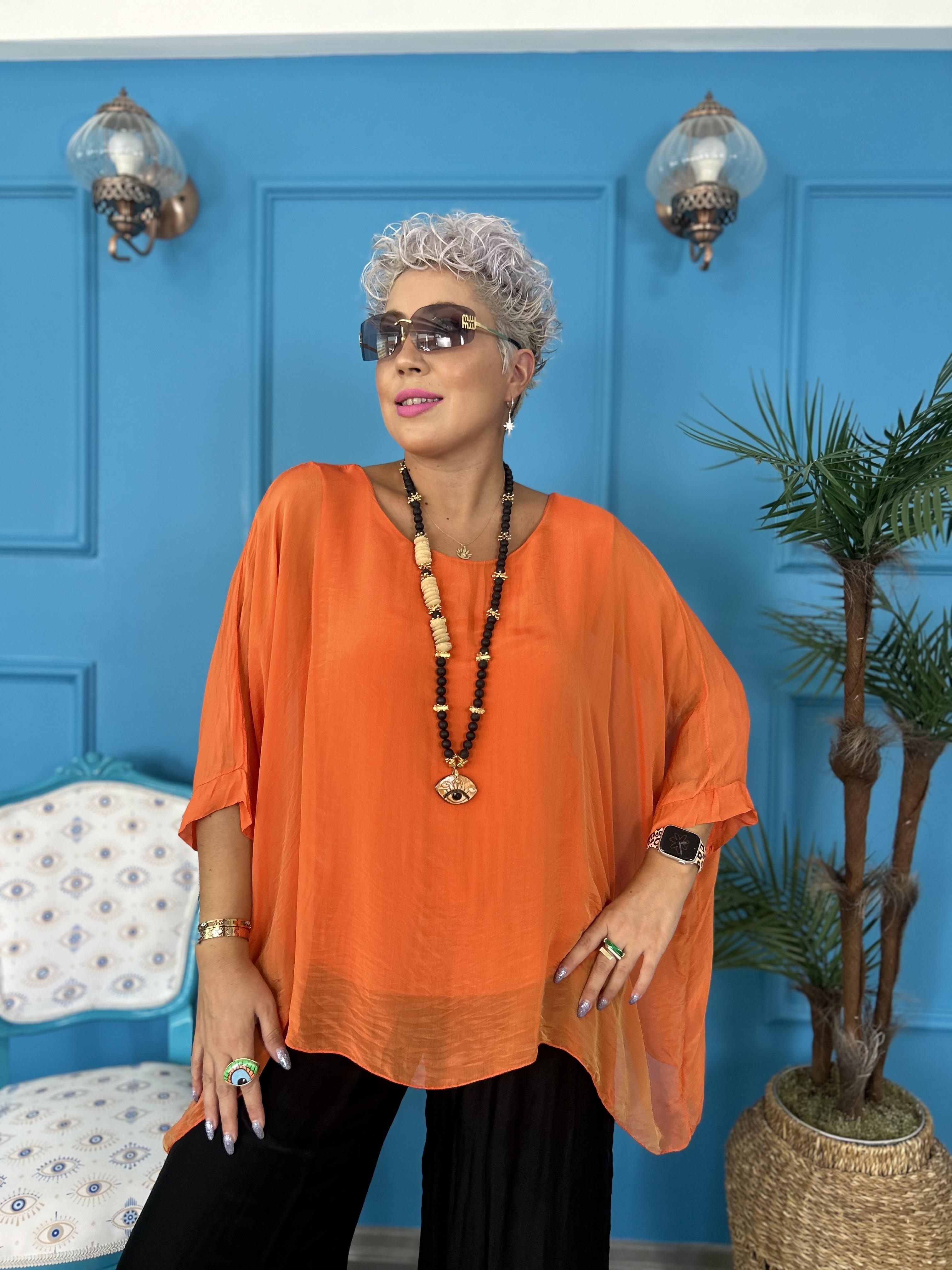 İtalyan Turuncu İpek Bluz