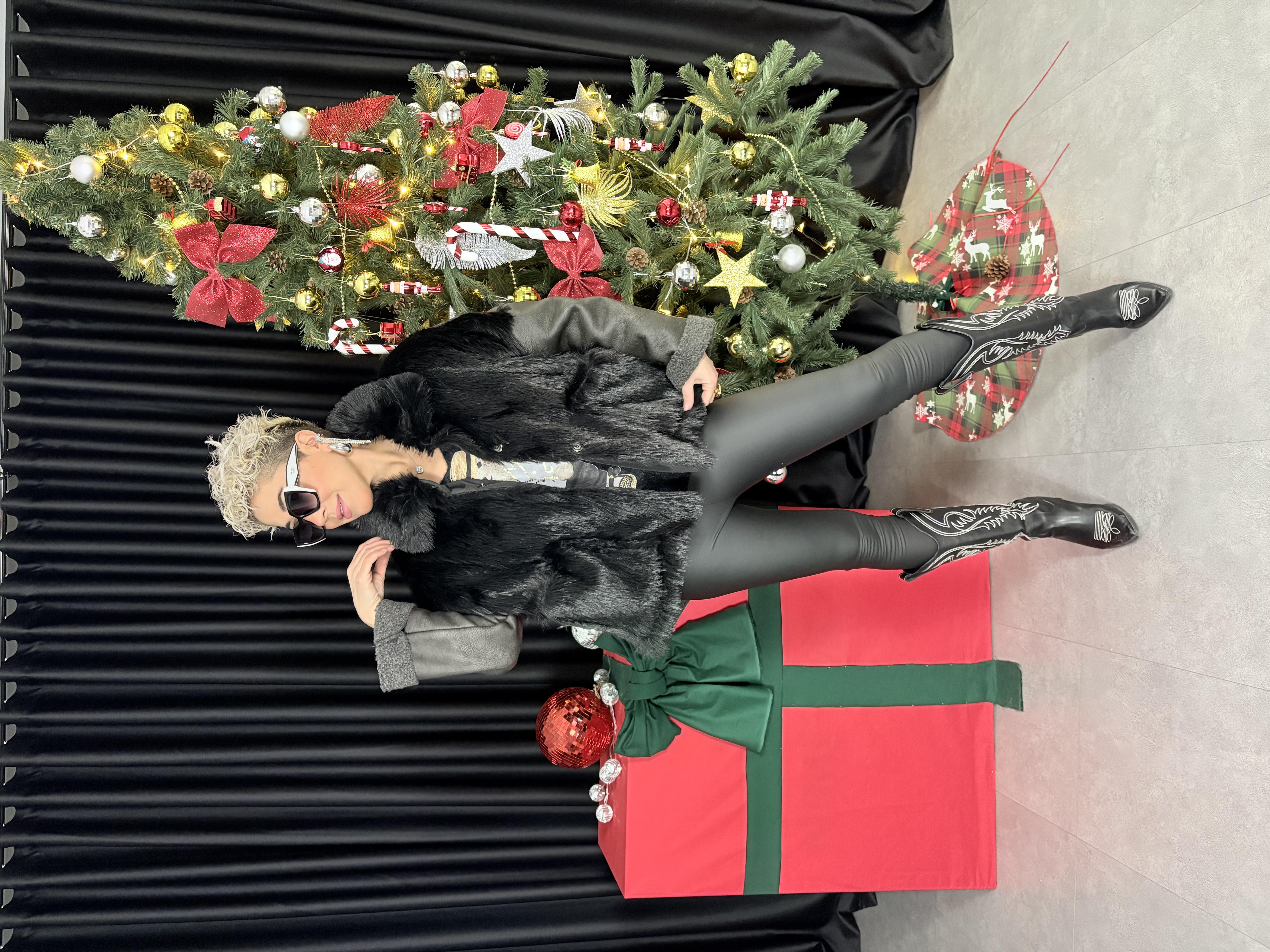 İthal Premium Siyah Deri Kürk Mont