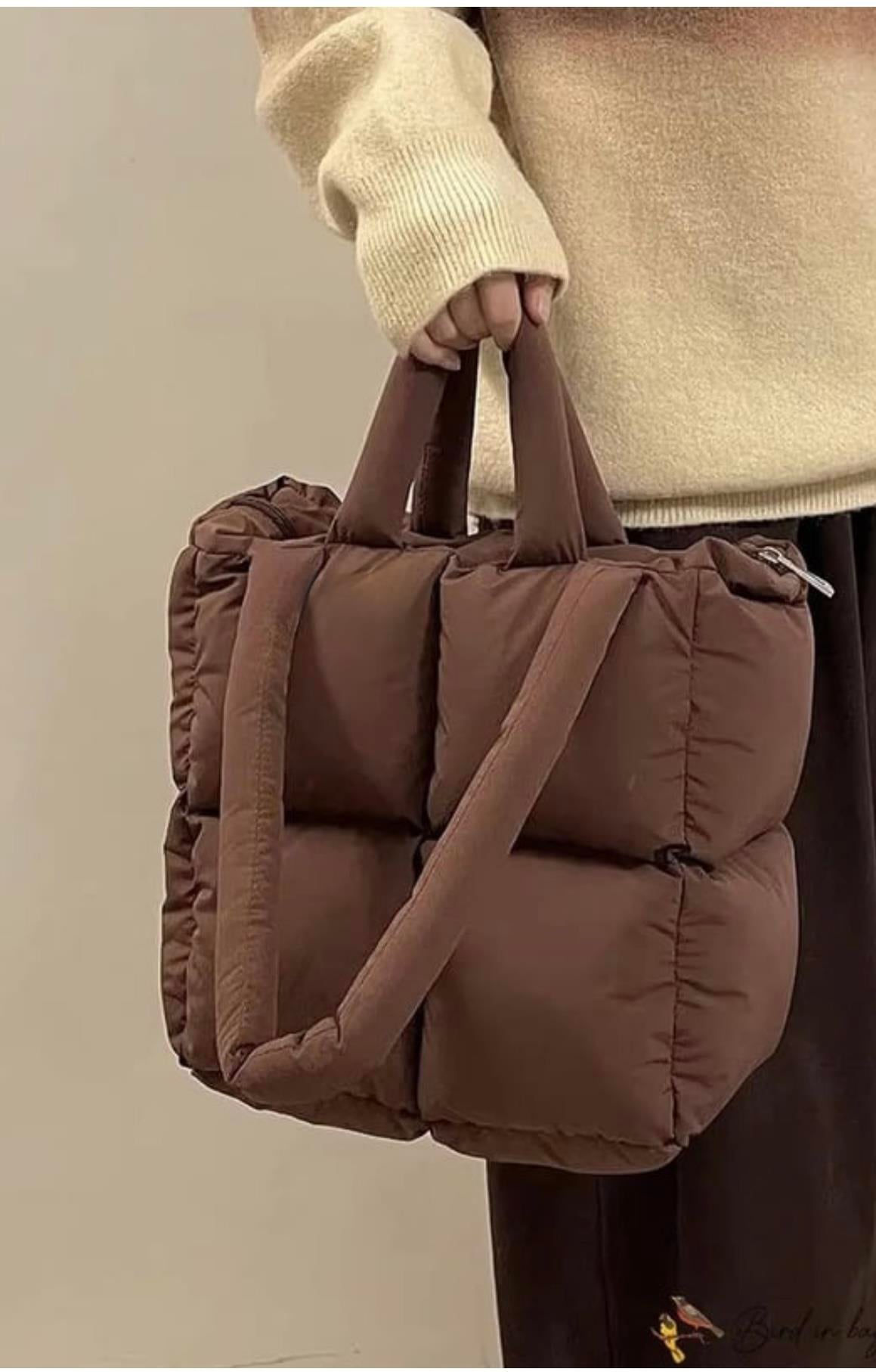 İthal Puffy Bag Kahve El ve Omuz Çantası