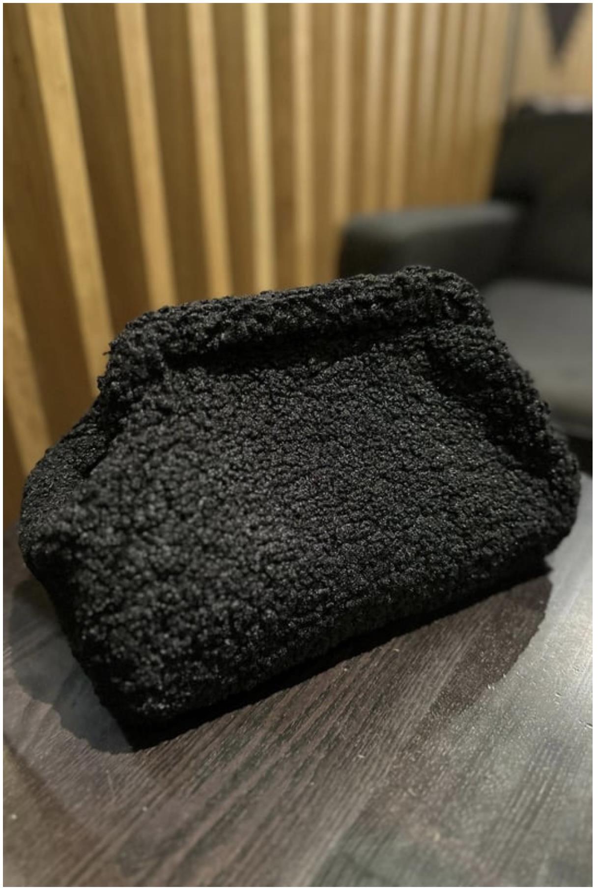 İthal Teddy Siyah Clutch Portföy Çanta