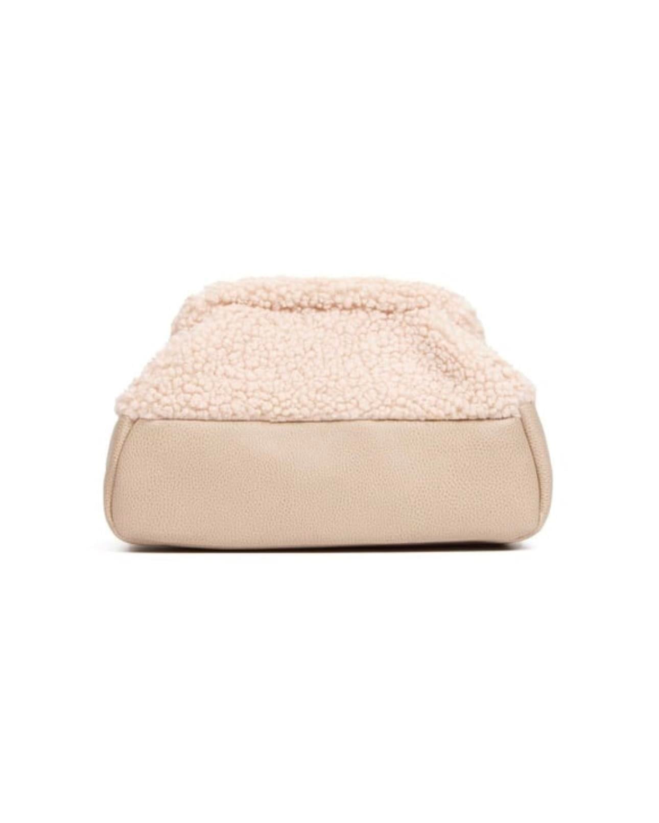 İthal Teddy ve Deri Detaylı Bej Clutch Portföy Çanta