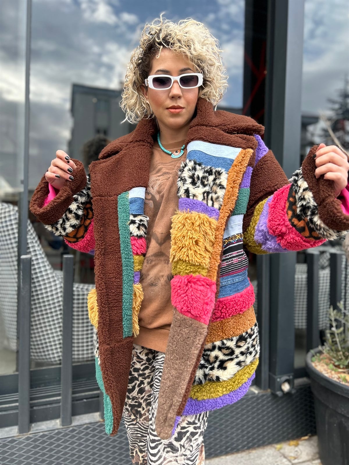 Kahverengi  Patchwork Tasarım Kaban