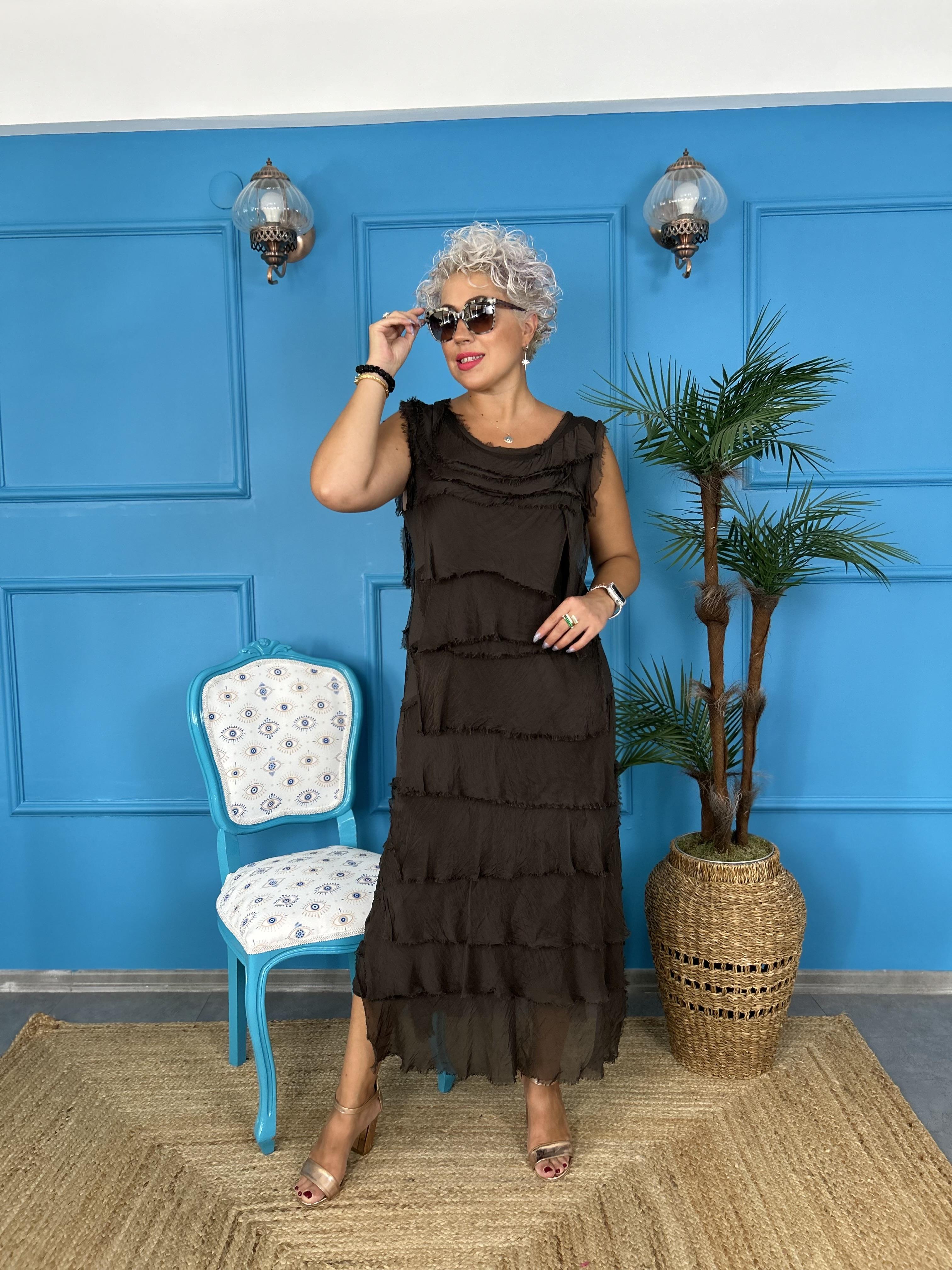 Kat Kat Acı Kahve İpek Elbise