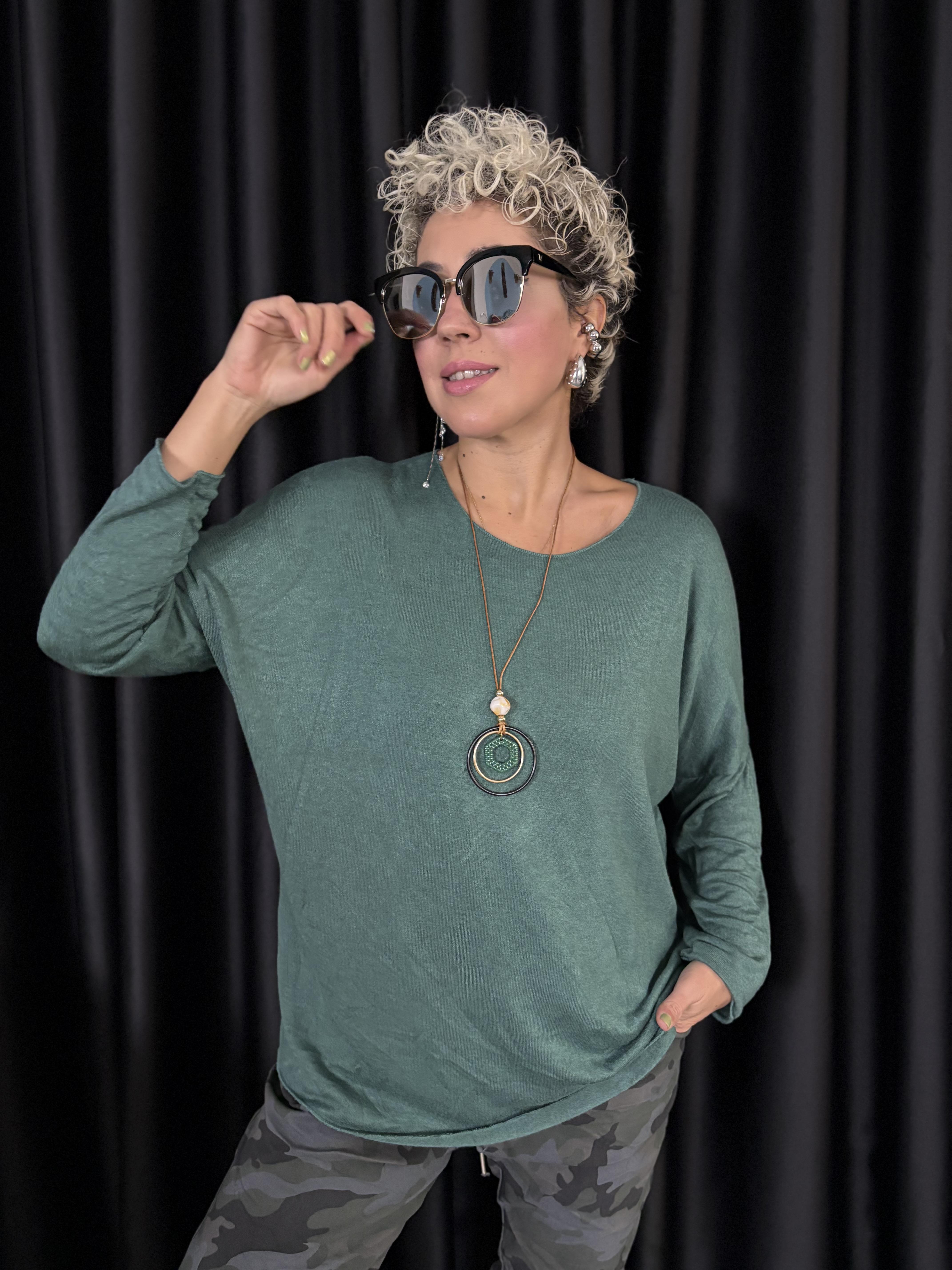 Kolyeli Yeşil İtalyan Bluz