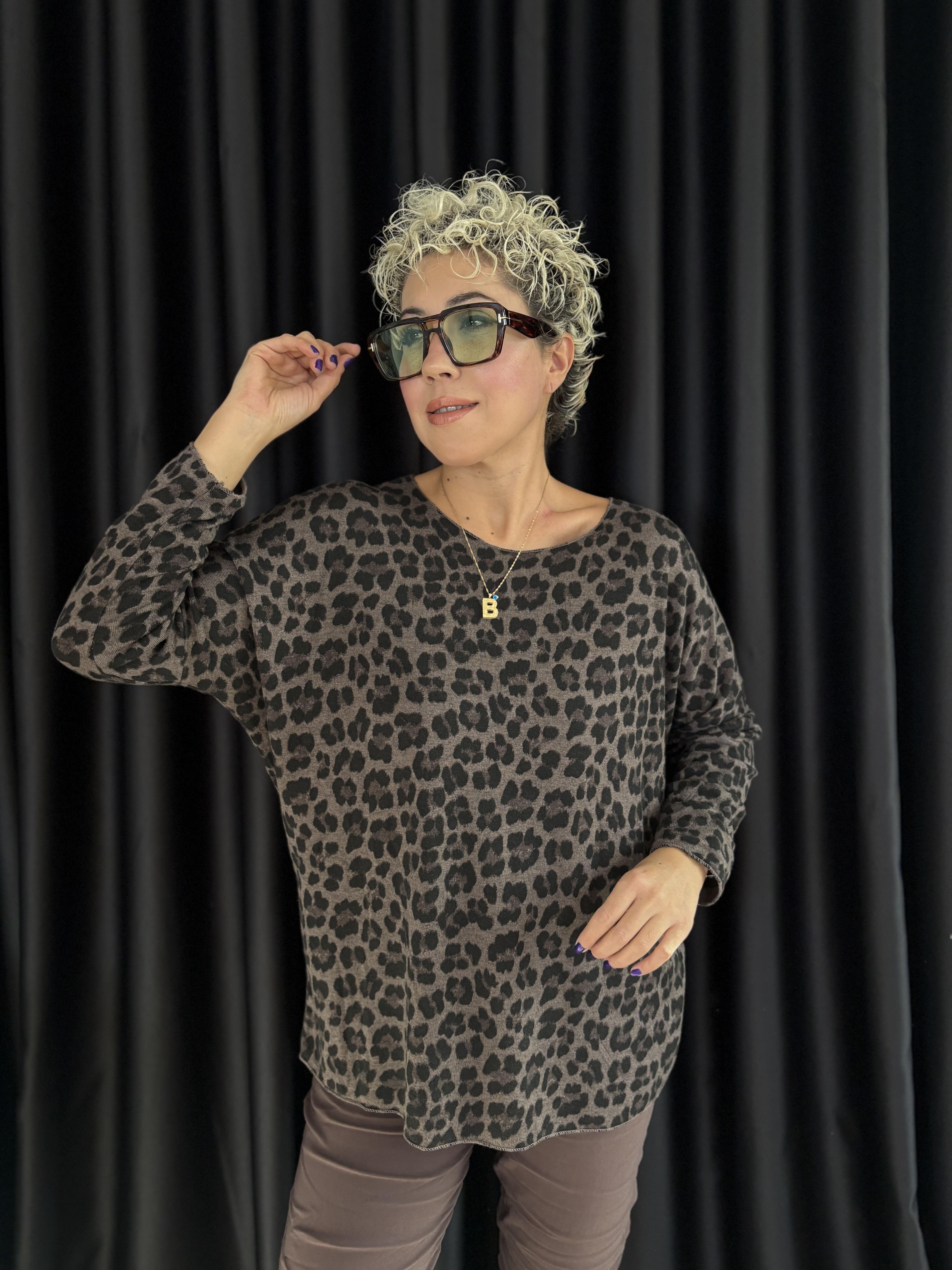 Leopar Desen Kahve İtalyan Bluz