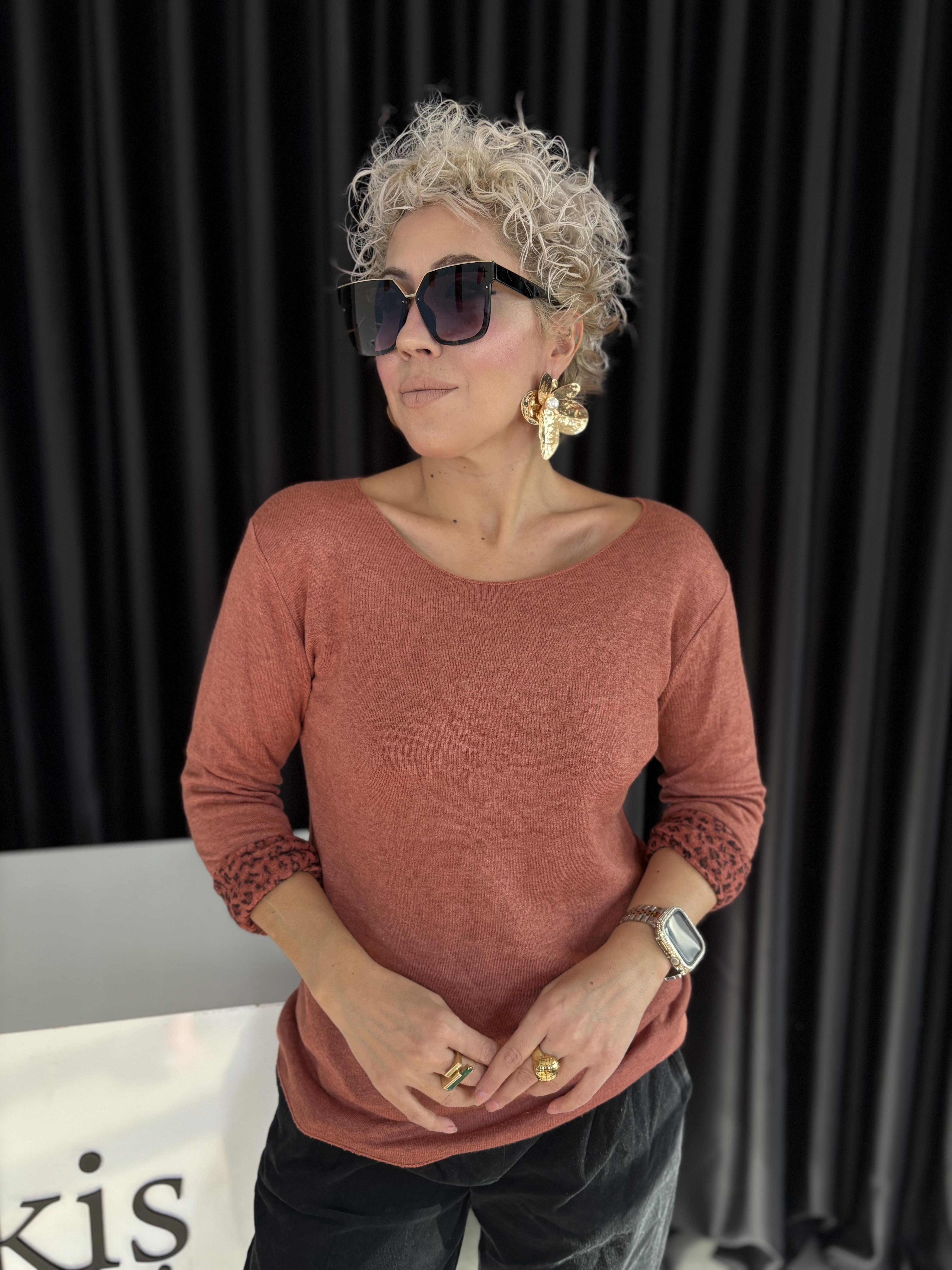Leopar Detaylı İtalyan Angora Bluz 12