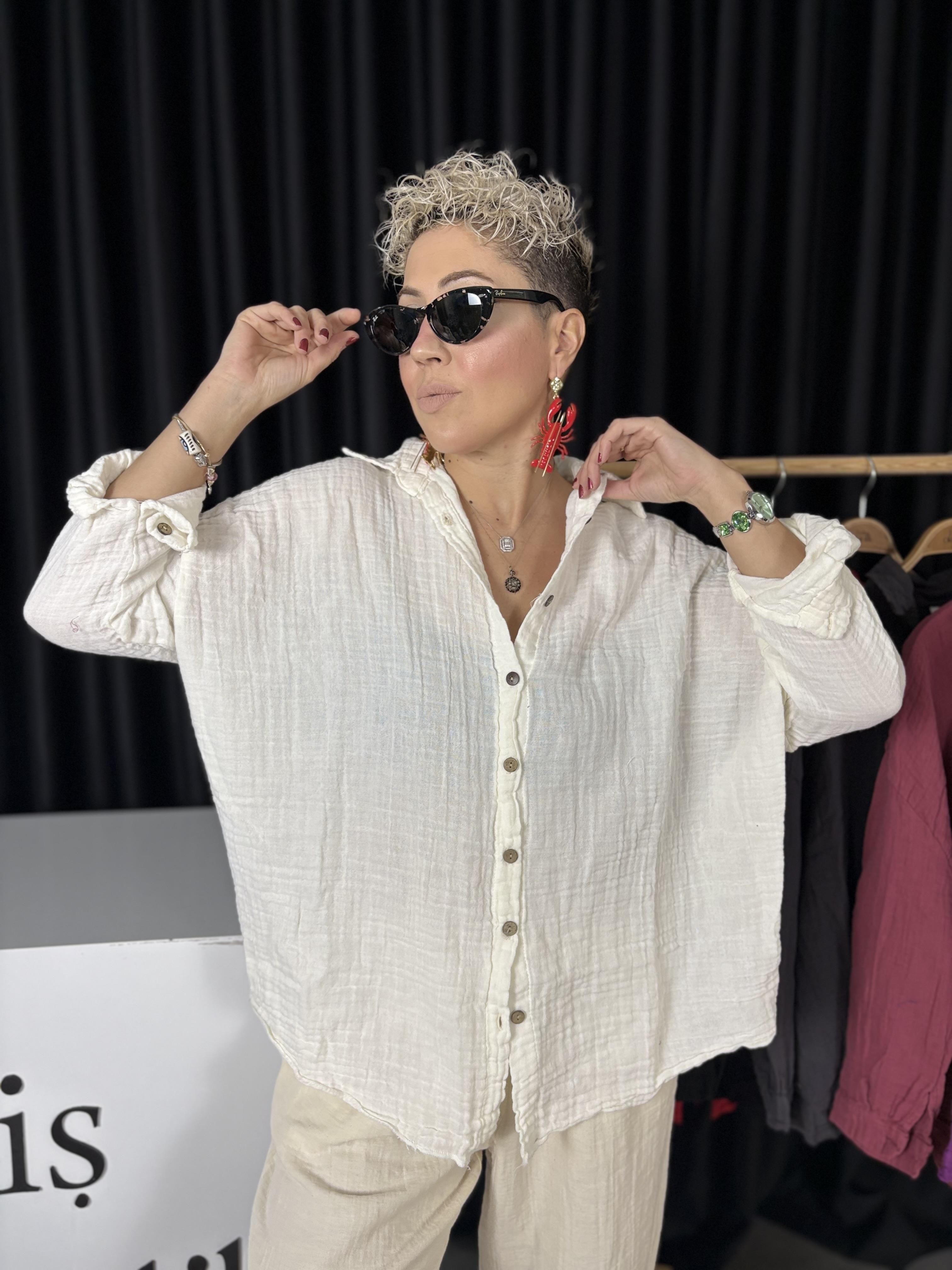 Müslin Beyaz Almina Gömlek