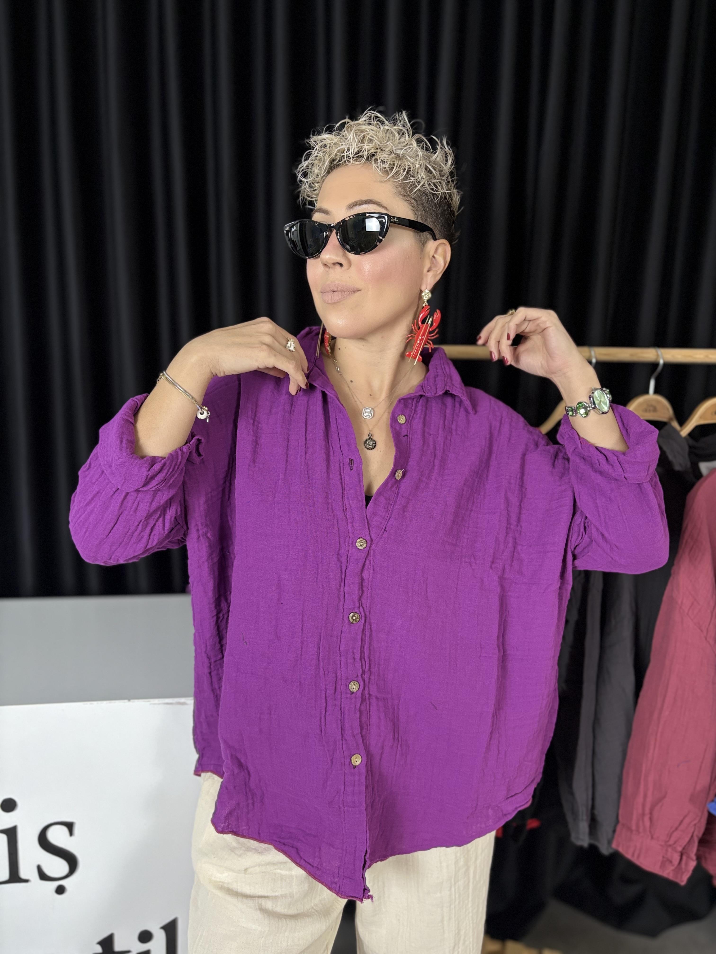 Müslin Mor Almina Gömlek