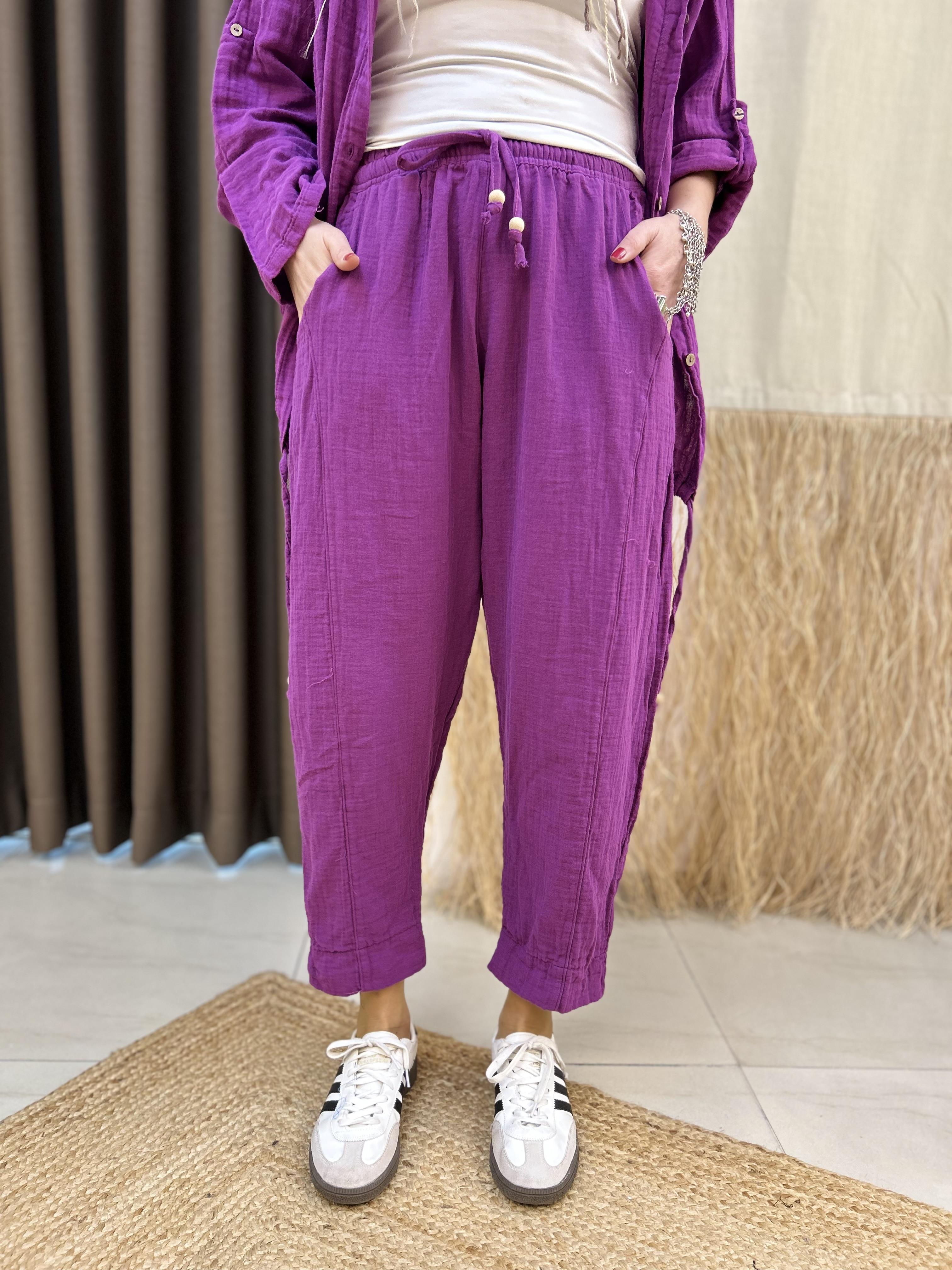 Müslin Mor Merve Pantolon