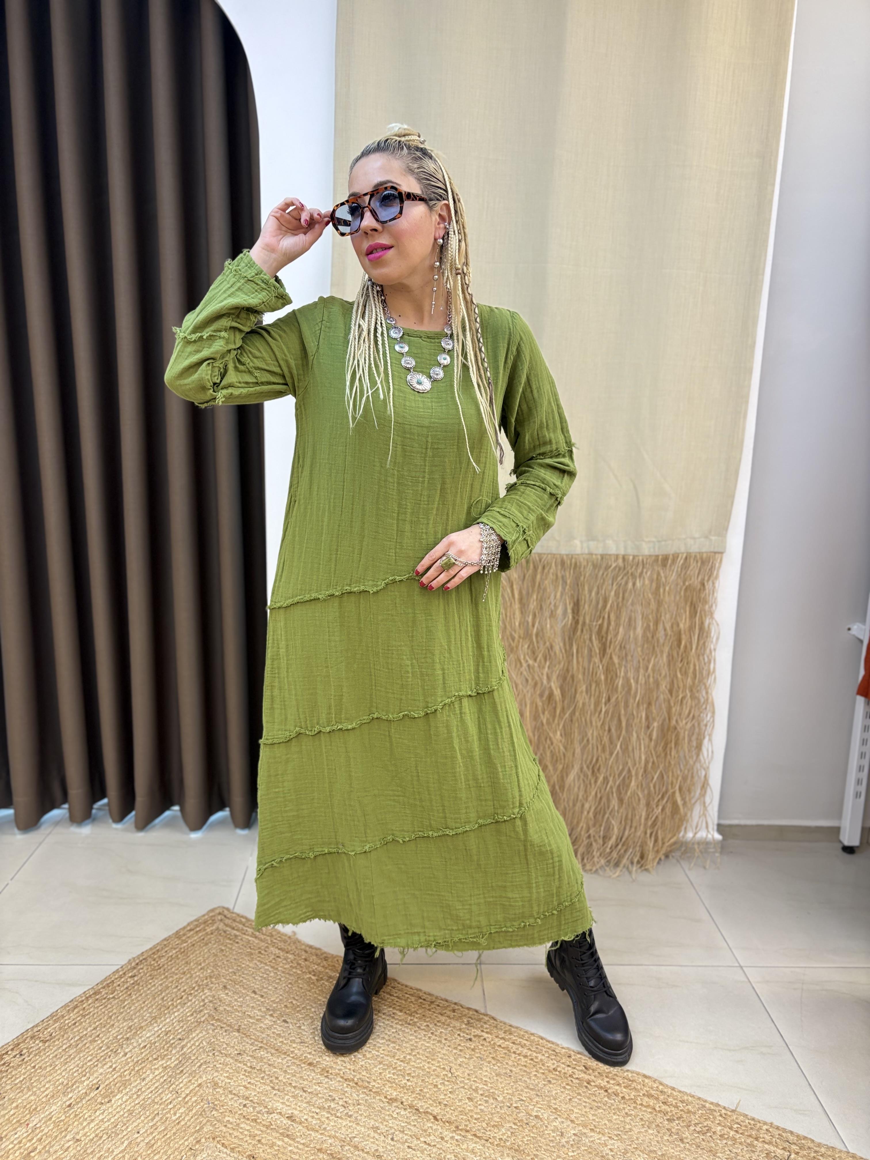 Müslin Yeşil Şule Elbise