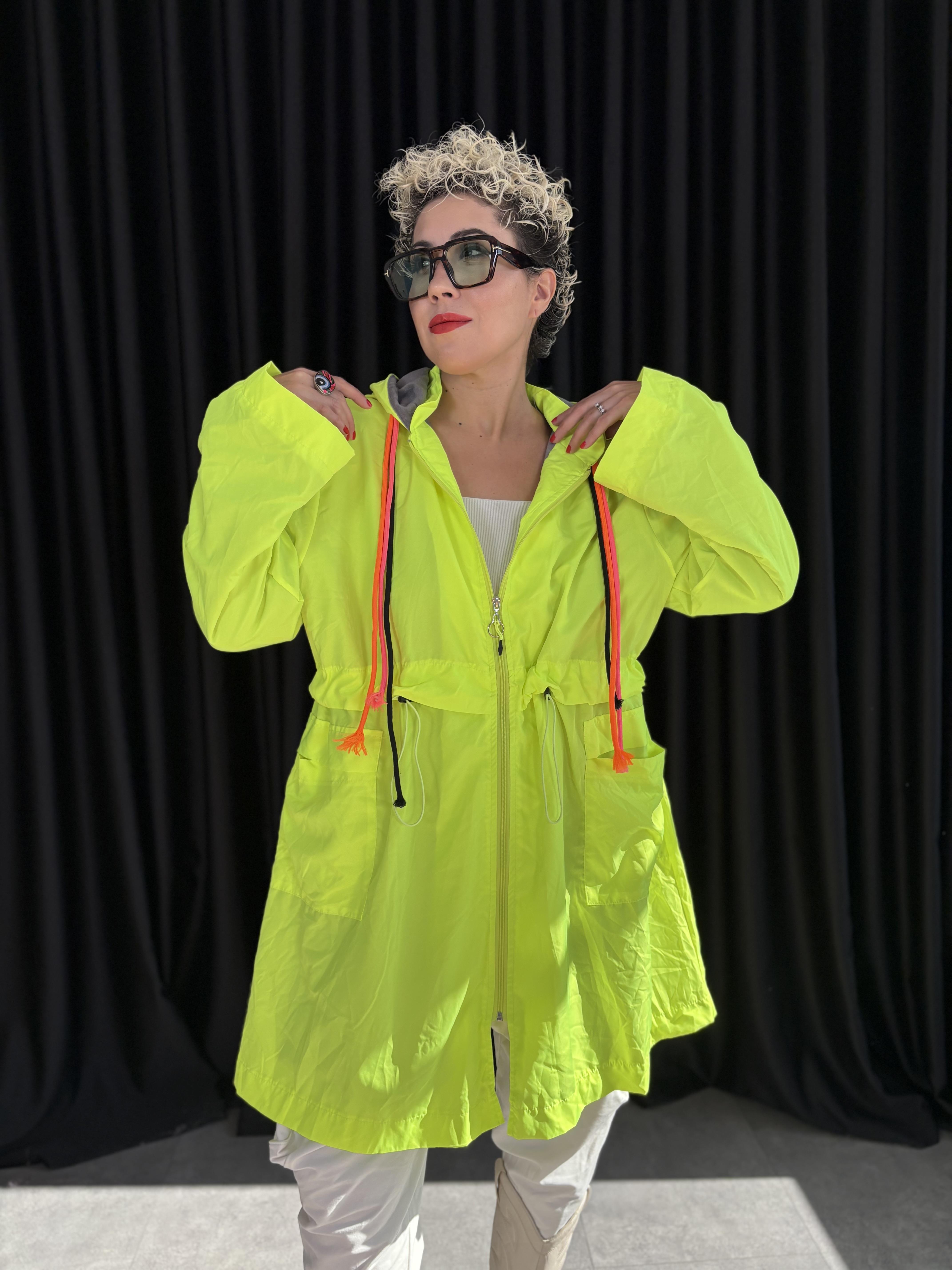 Neon Sarı Polarlı Yağmurluk