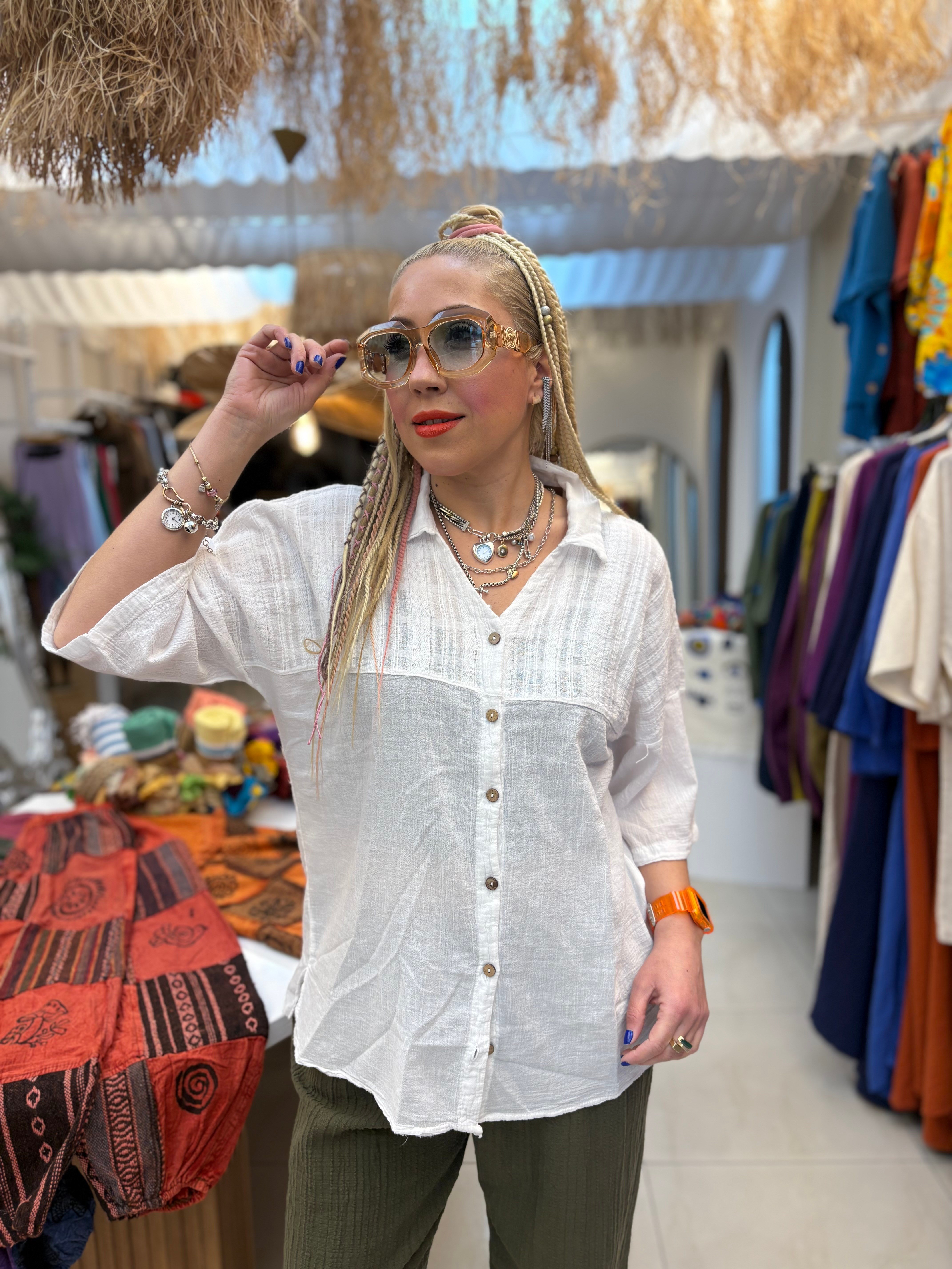 Pamuk Keten Ada Model Beyaz Gömlek