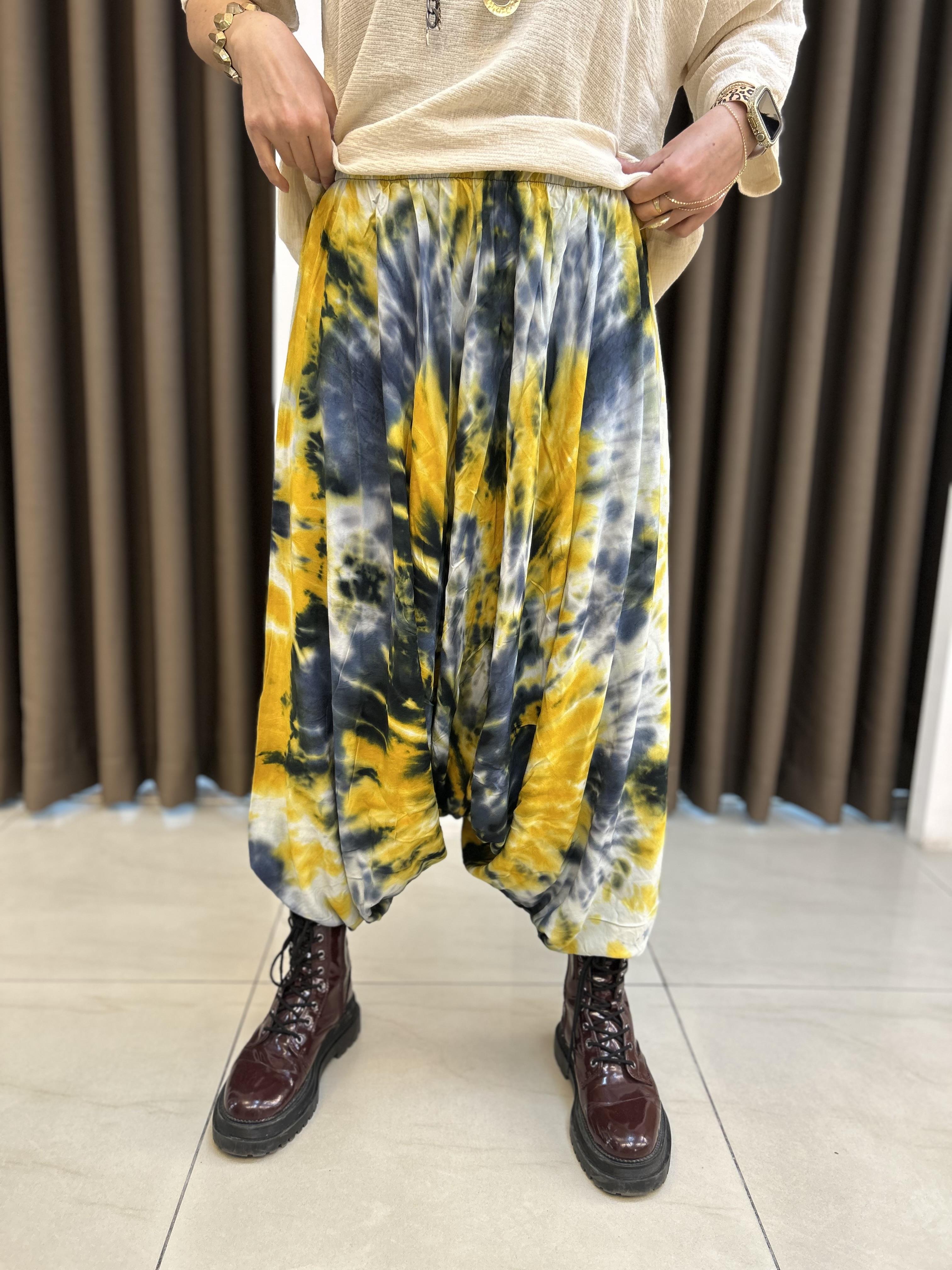 Pamuk Viskon Sarı Batik Şalvar