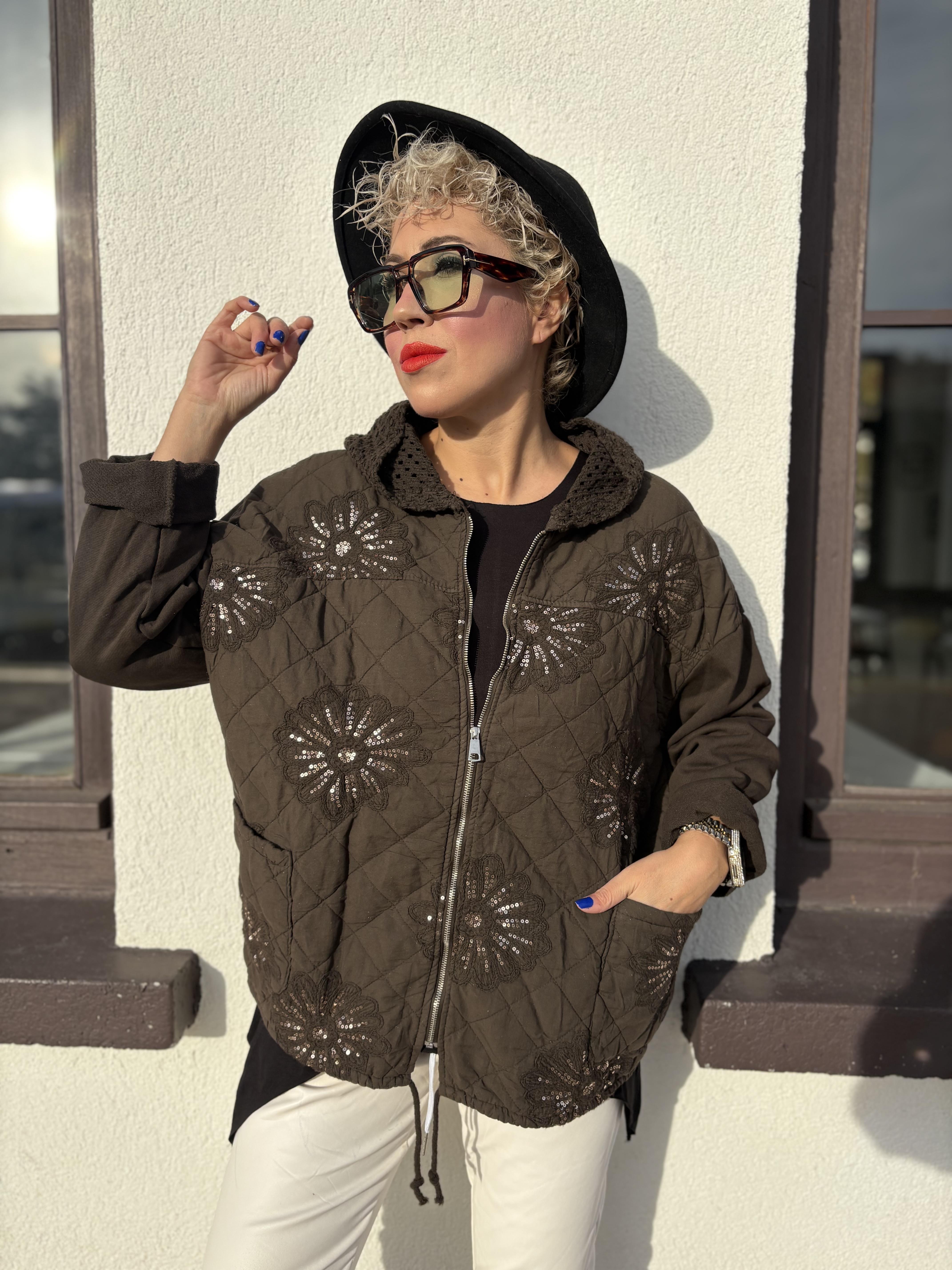 Payet İşlemeli İtalyan Acı Kahve Kapitone Ceket