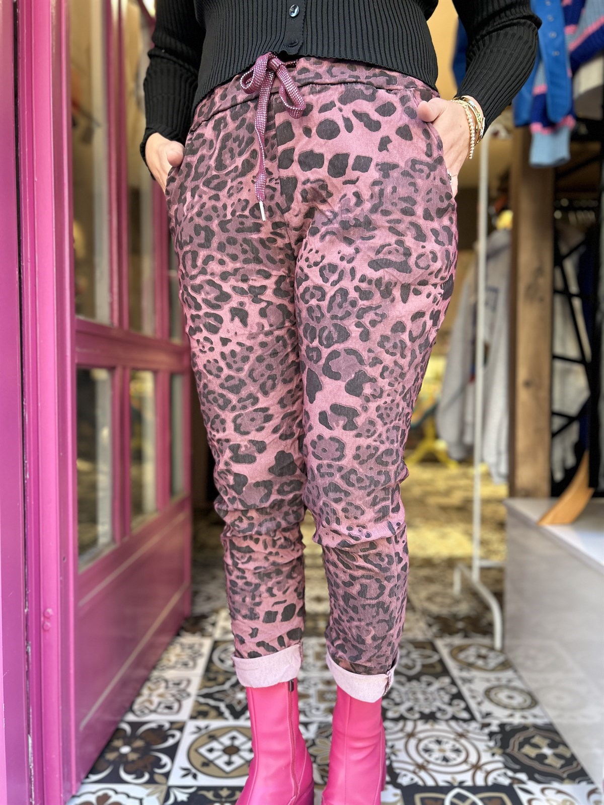 Pembe Renk Leopar İtalyan Pantalon