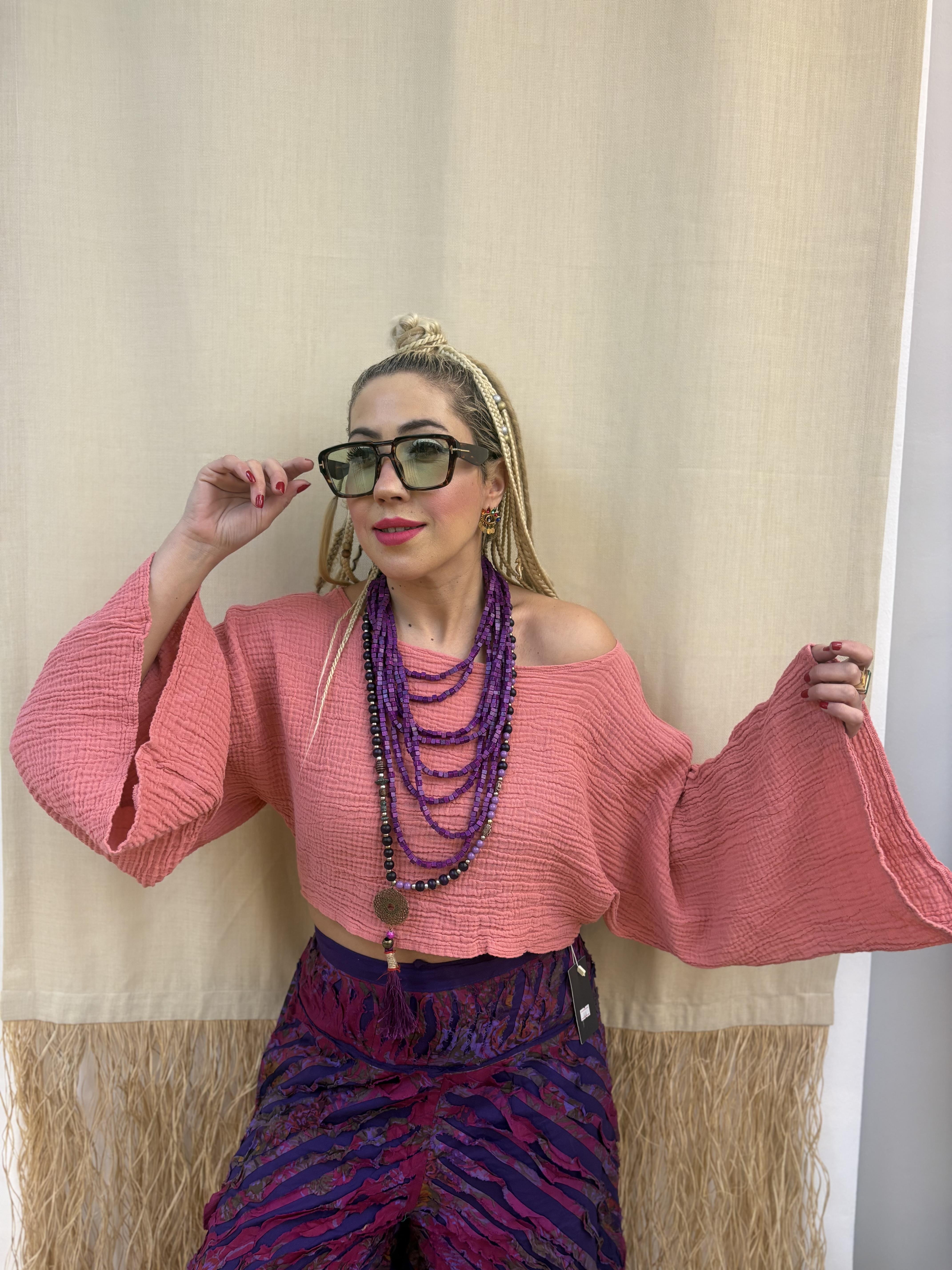 Premium Kalite Gül Kurusu Sofia Müslin Bluz