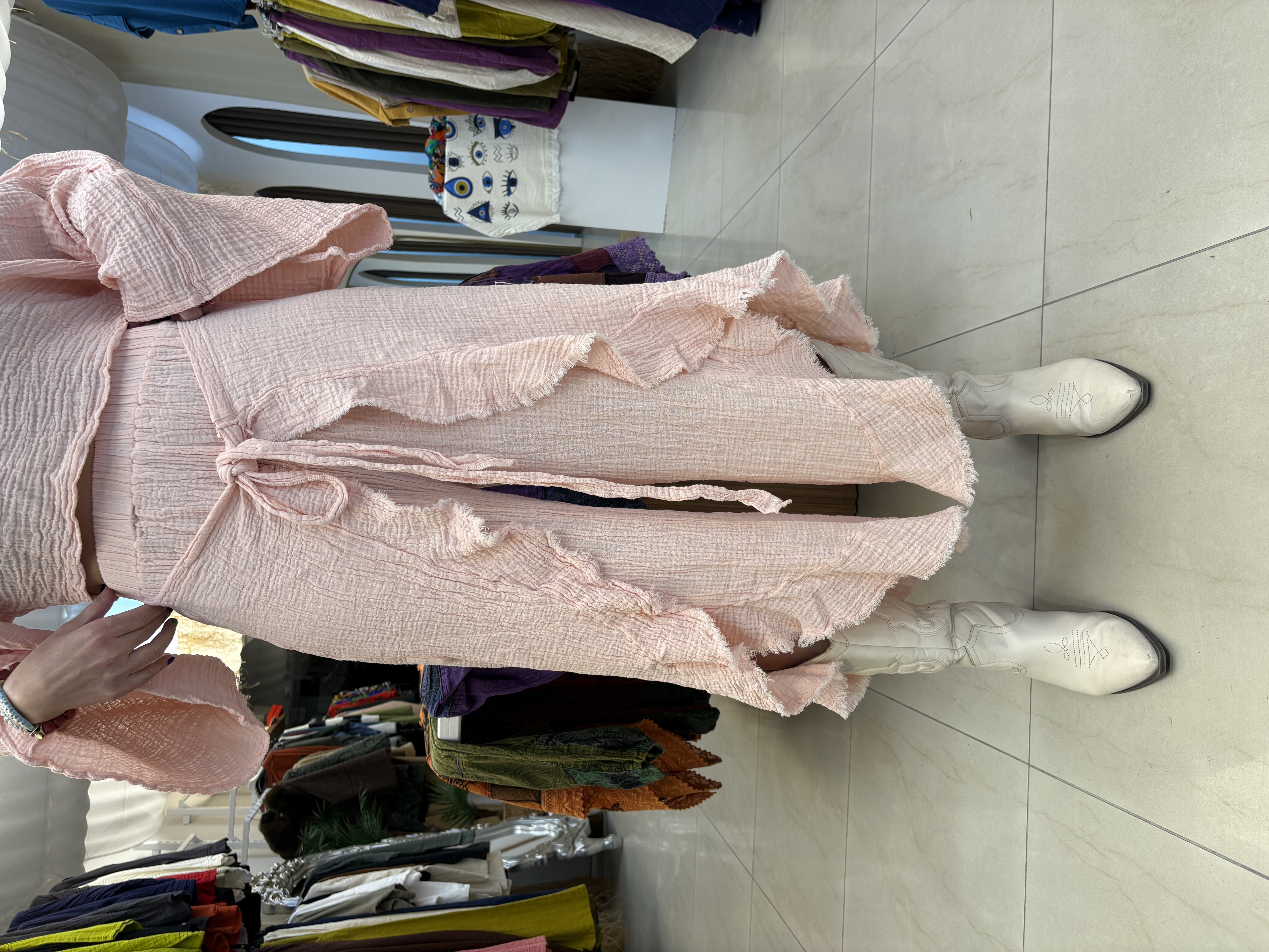 Premium Kalite Pudra Sofia Müslin Pantolon