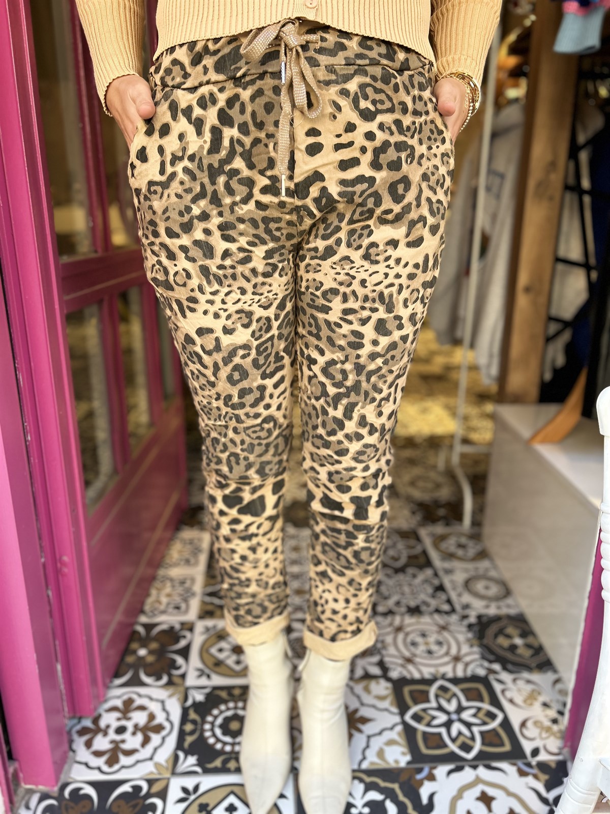 Sarı Renk Leopar İtalyan Pantalon 