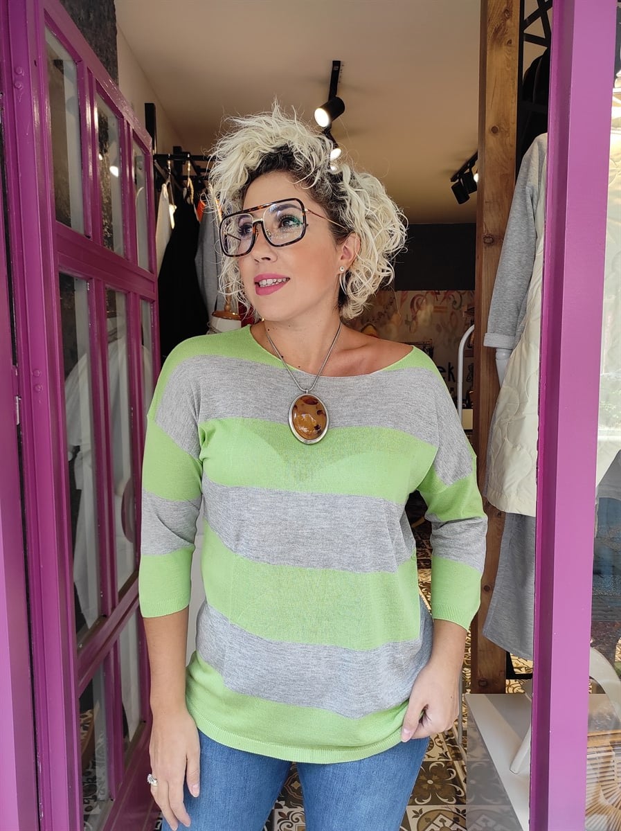 Yeşil  Gri Renk Triko