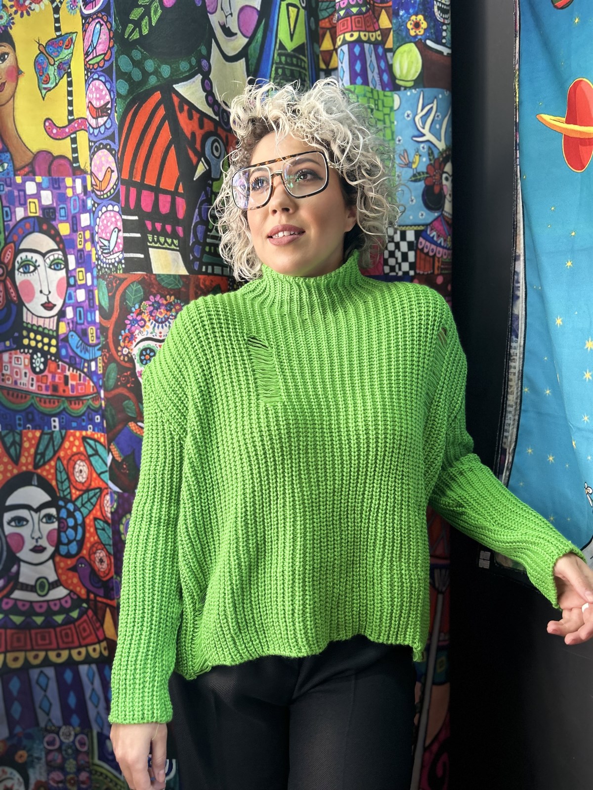 Yeşil Renk Örgü Kazak