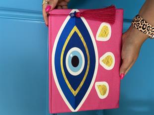 Göz Detaylı Pembe Clutch Çanta