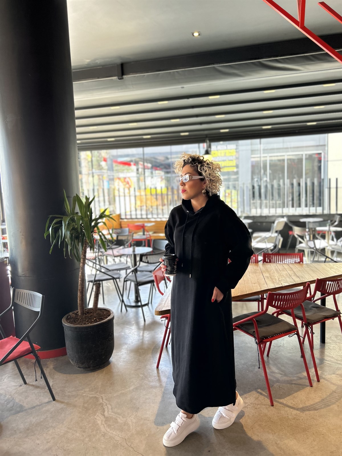 3 İplik Şardonlu Sweat Siyah Elbise