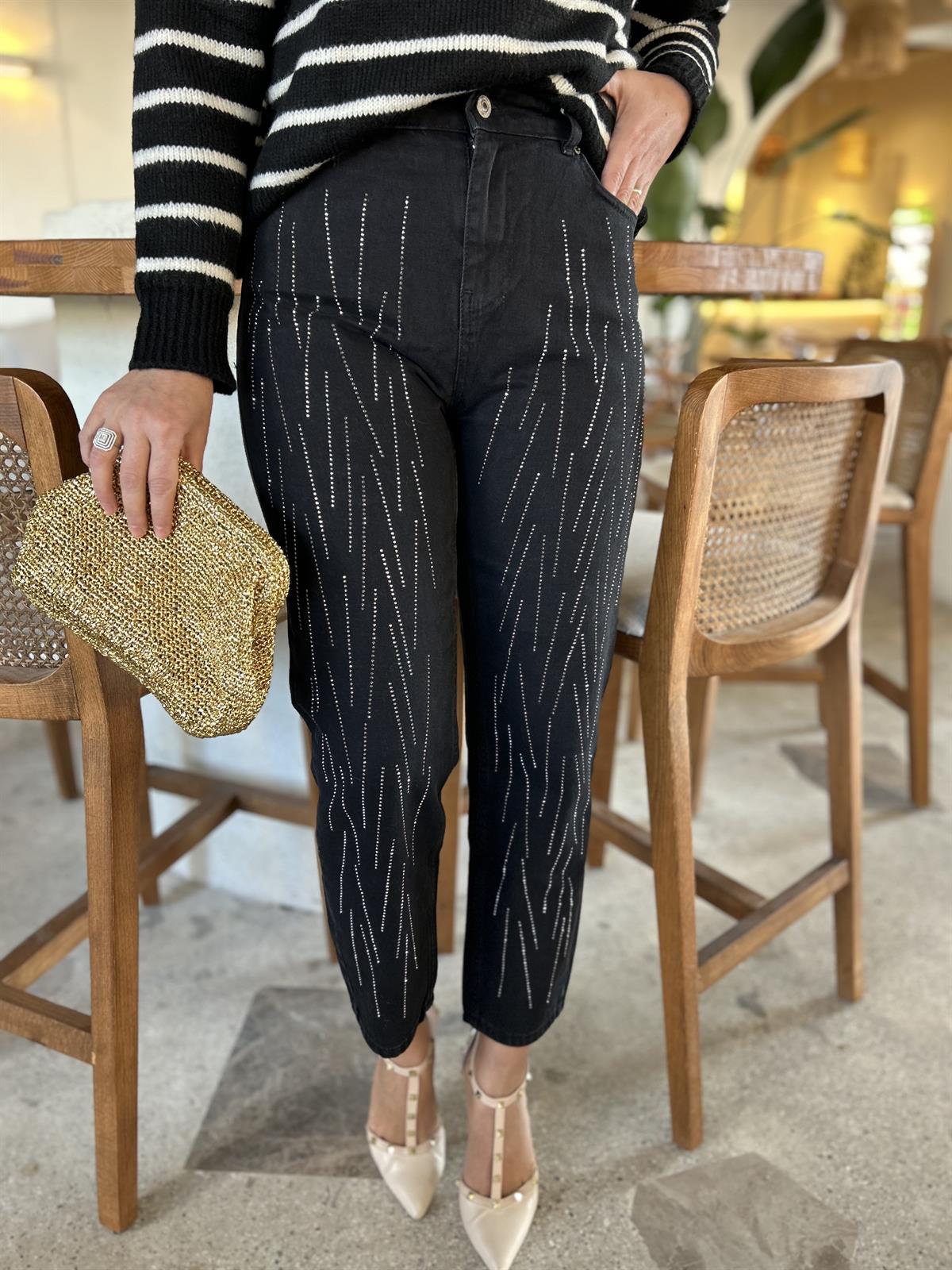 Antrasit Rengi Dikine Pullu Mom Jean  Pantalon