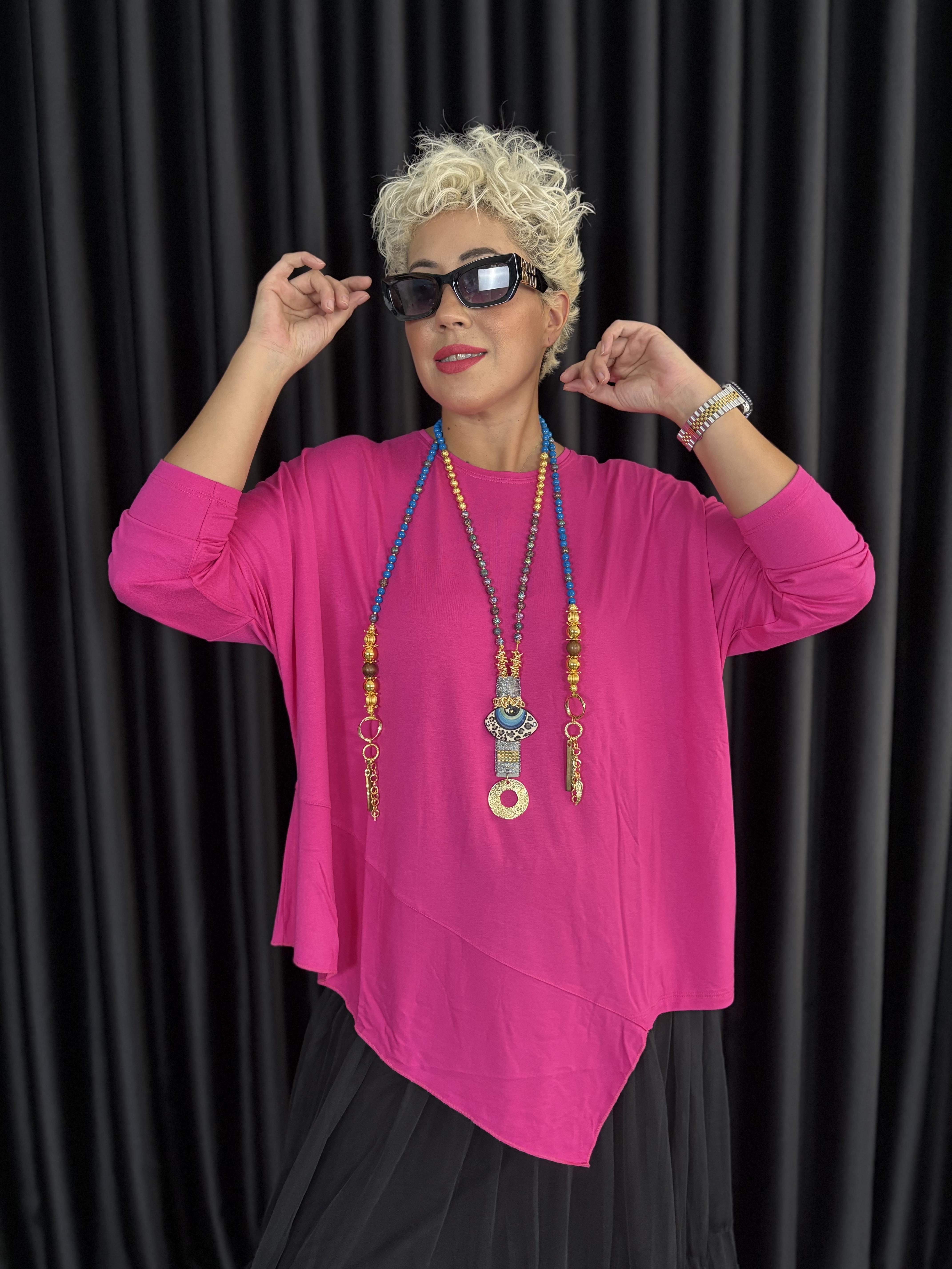 Asimetrik Kesim Pamuklu Pembe Bluz