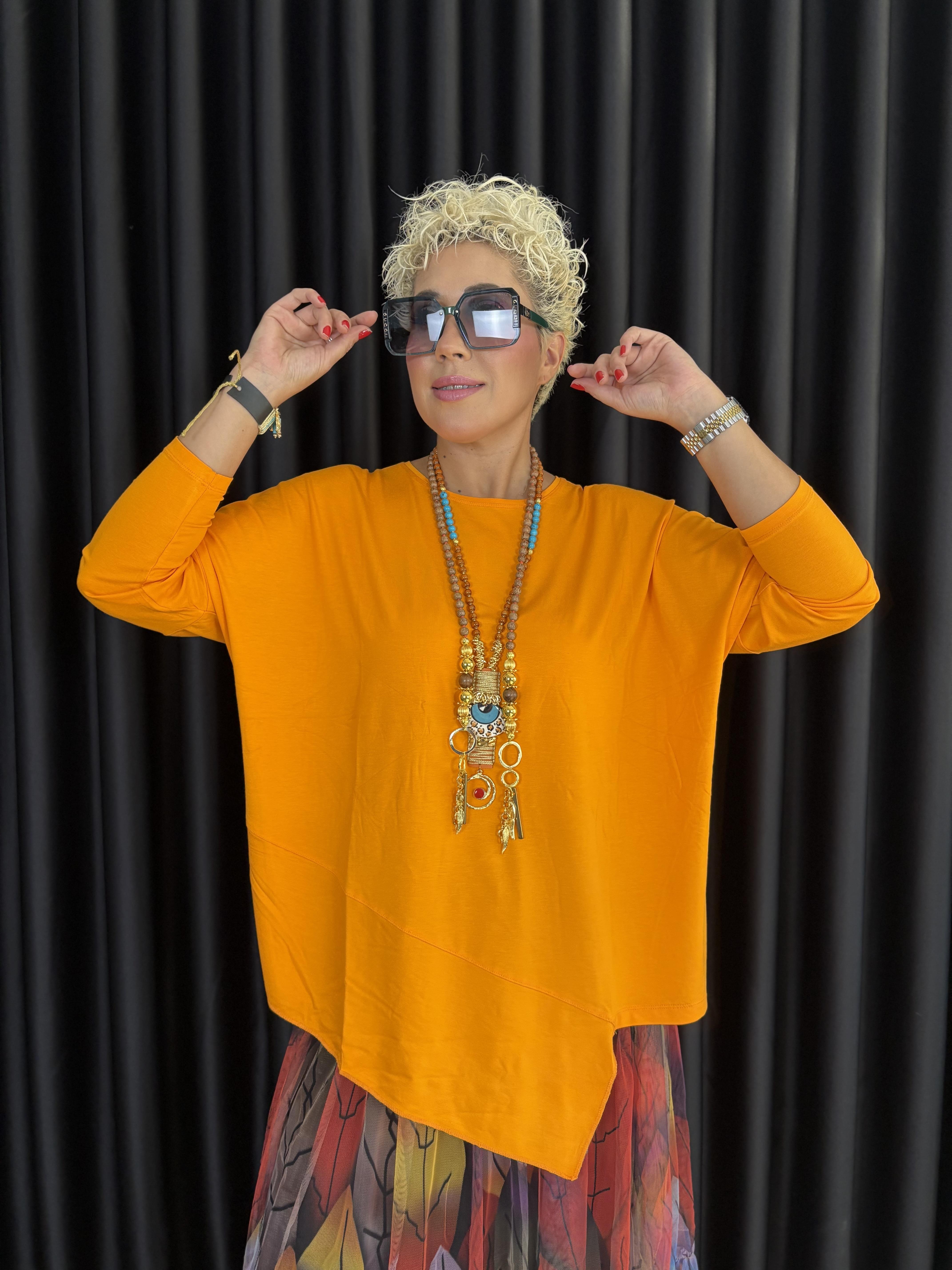 Asimetrik Kesim Pamuklu Turuncu Bluz