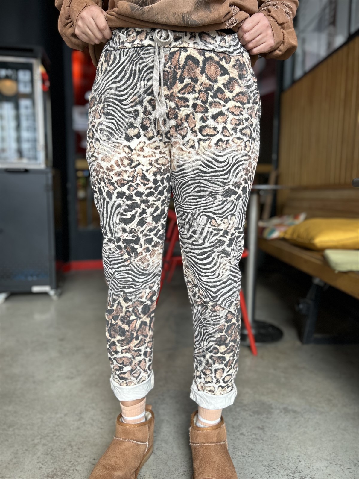 Bej Kahverengi Leopar İtalyan Pantalon 