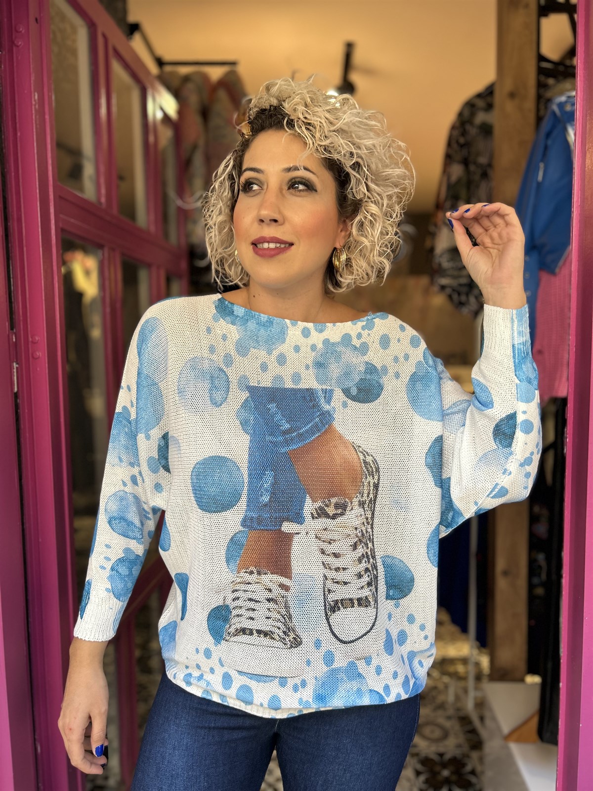 Beyaz Mavi Renk Converse  Detaylı İtalyan Triko