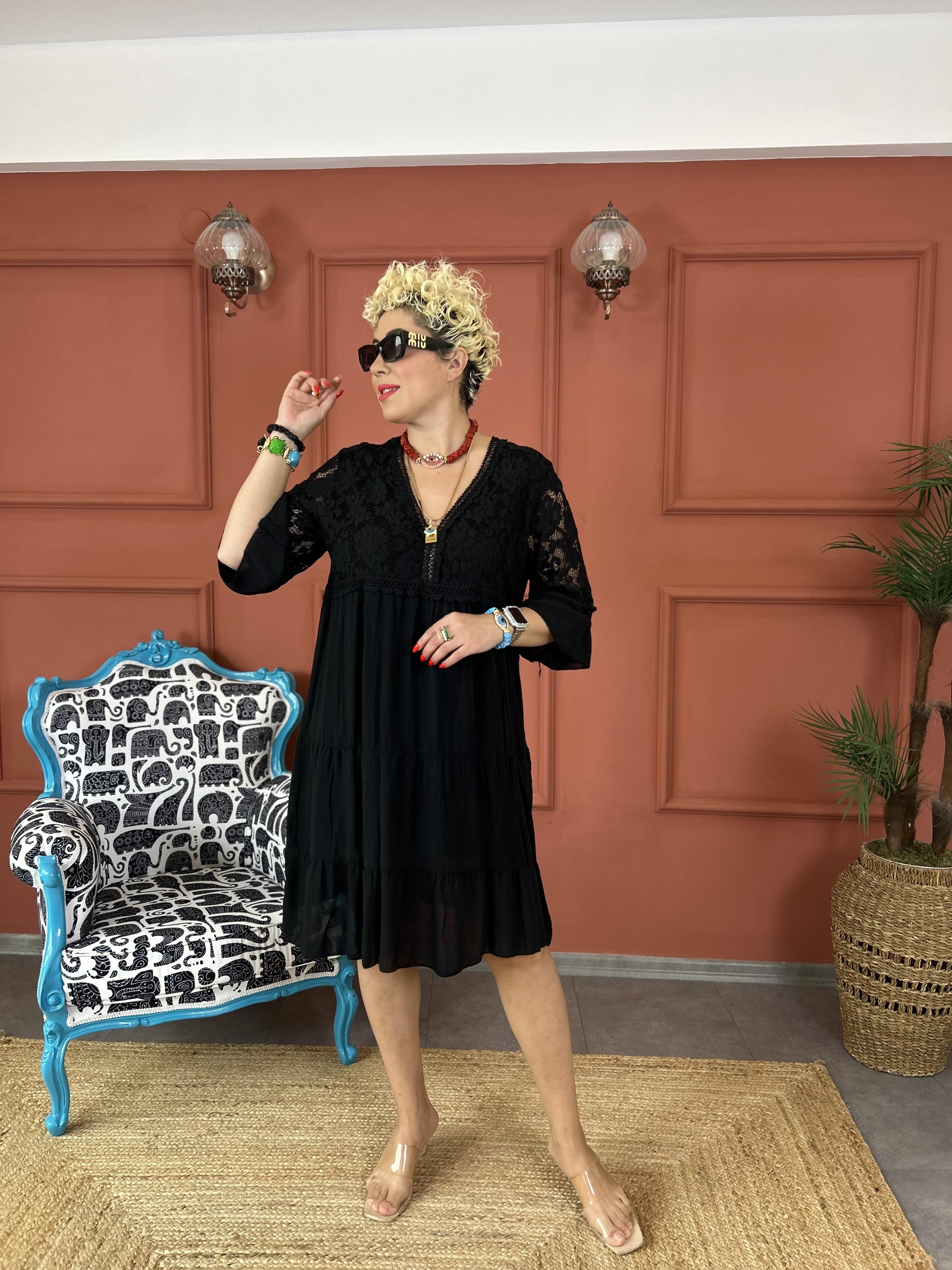 Dantelli İtalyan Siyah Elbise