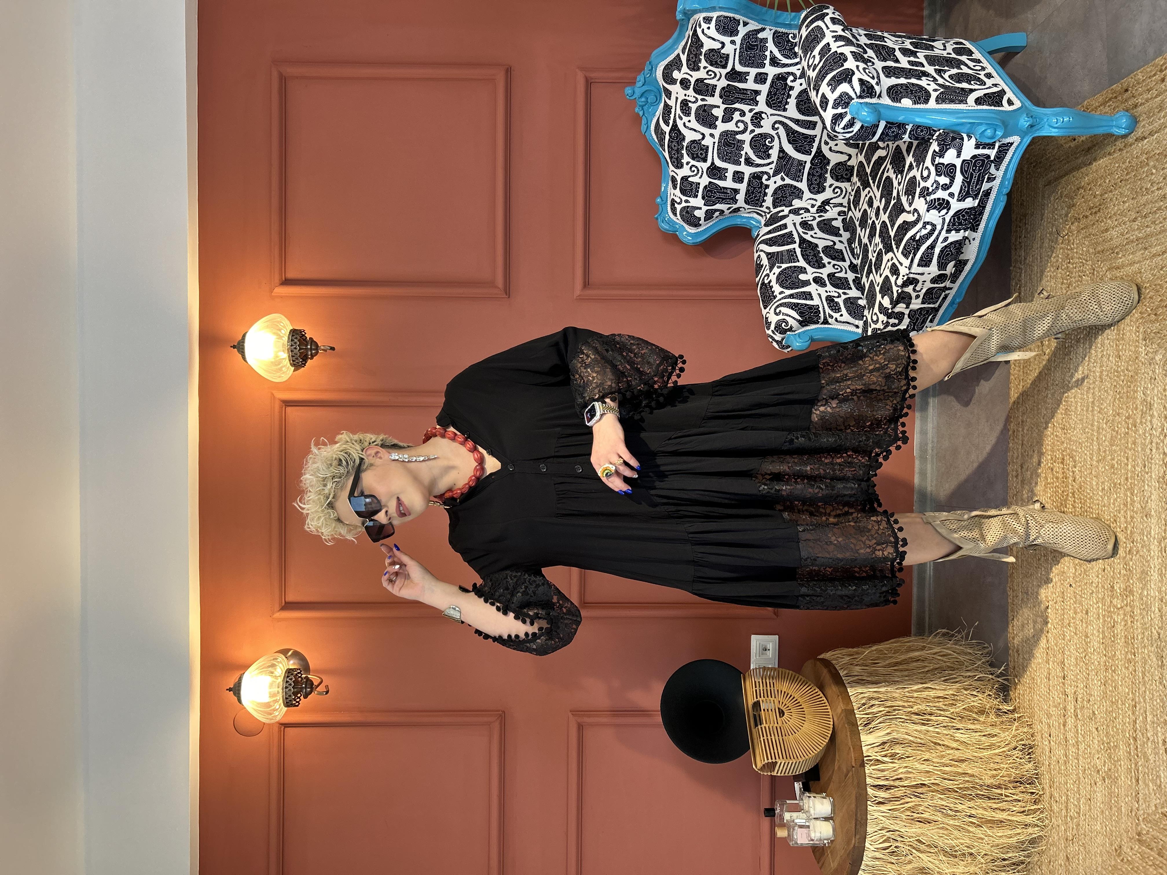 Dantelli Salaş Siyah Elbise