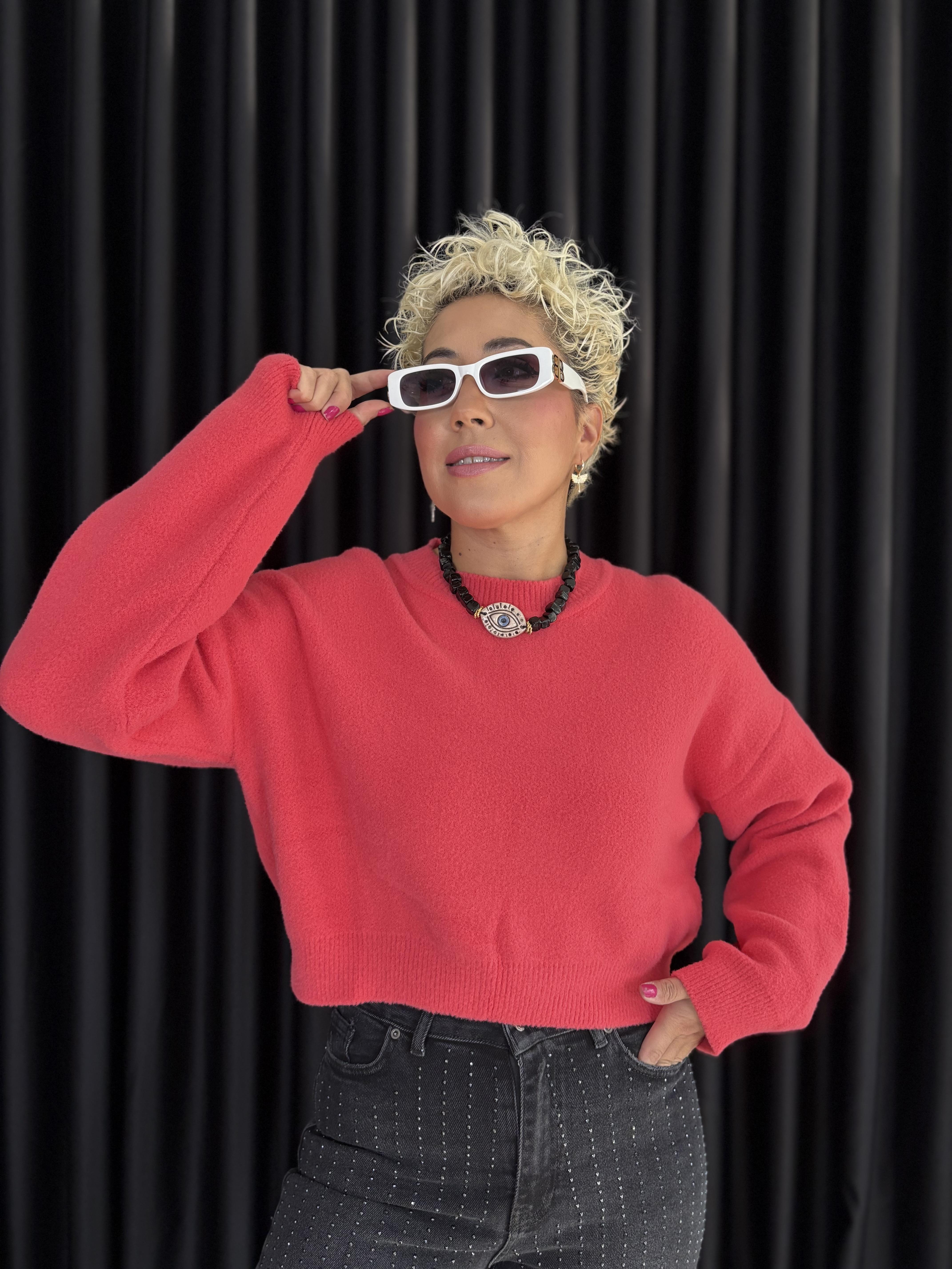 DLV Yumoş Kırmızı Crop Kazak