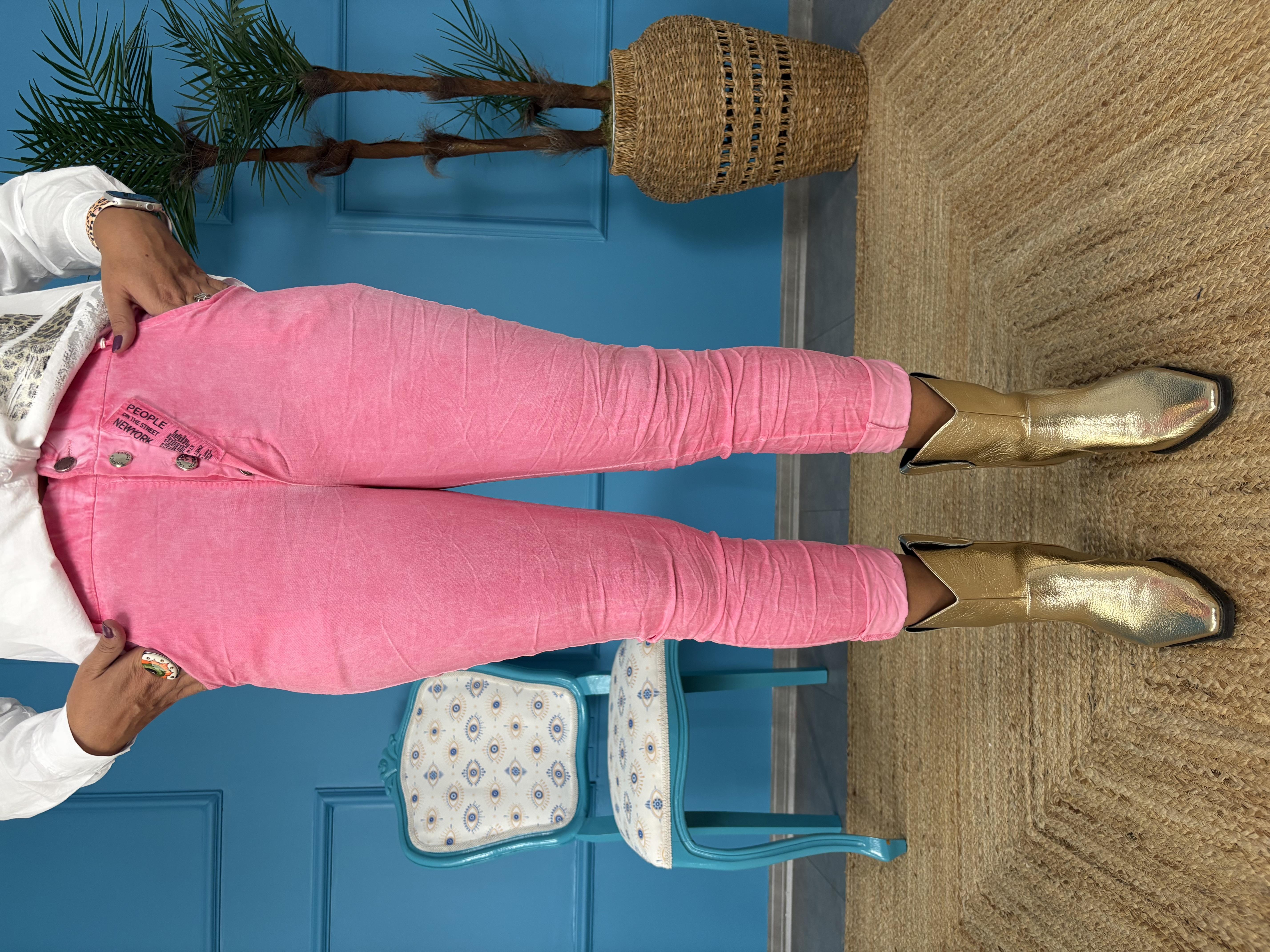 Düğme Detaylı İtalyan Likralı Pembe Pantolon