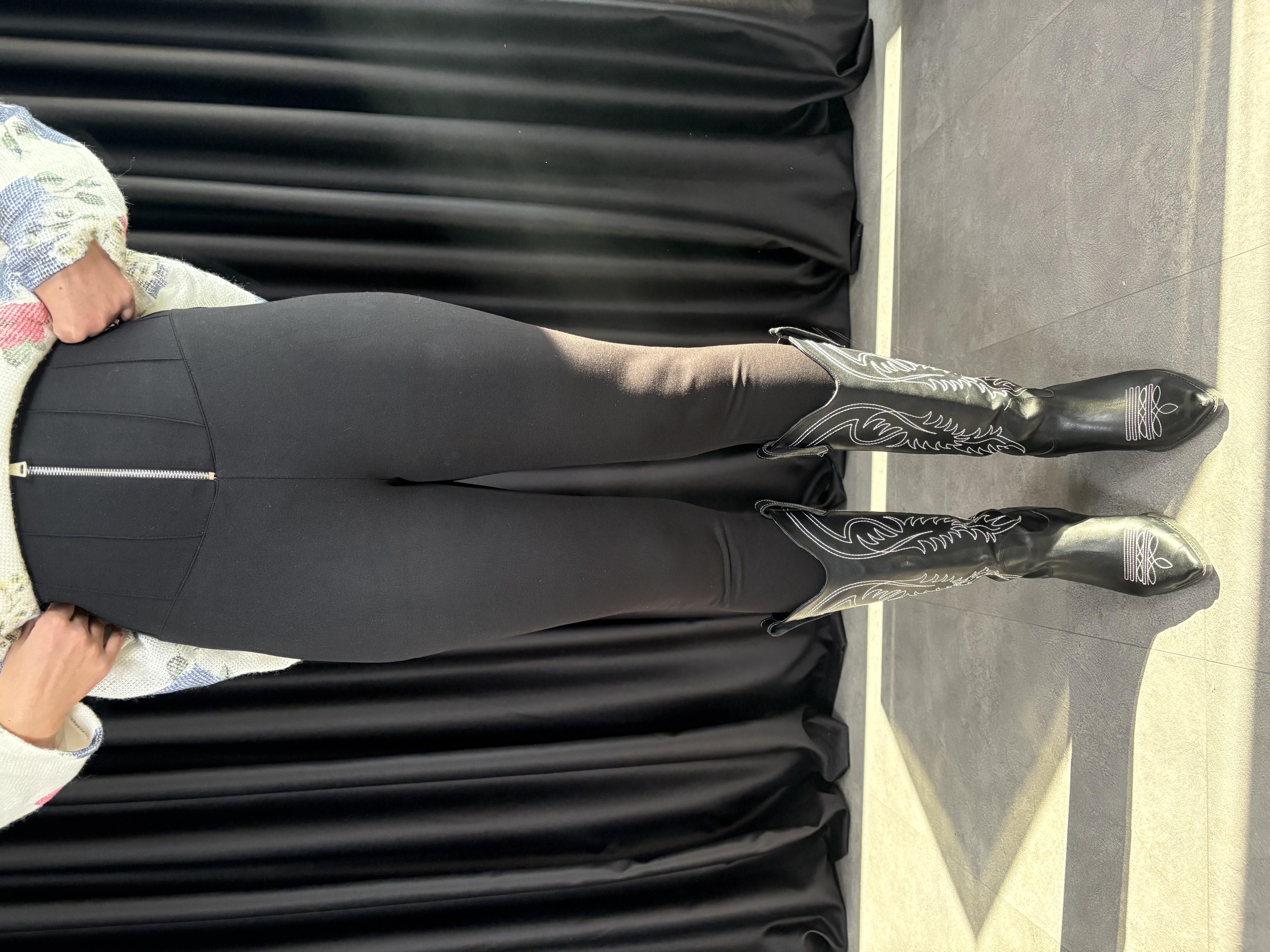 Fermuar Detaylı Siyah Çelik Tayt