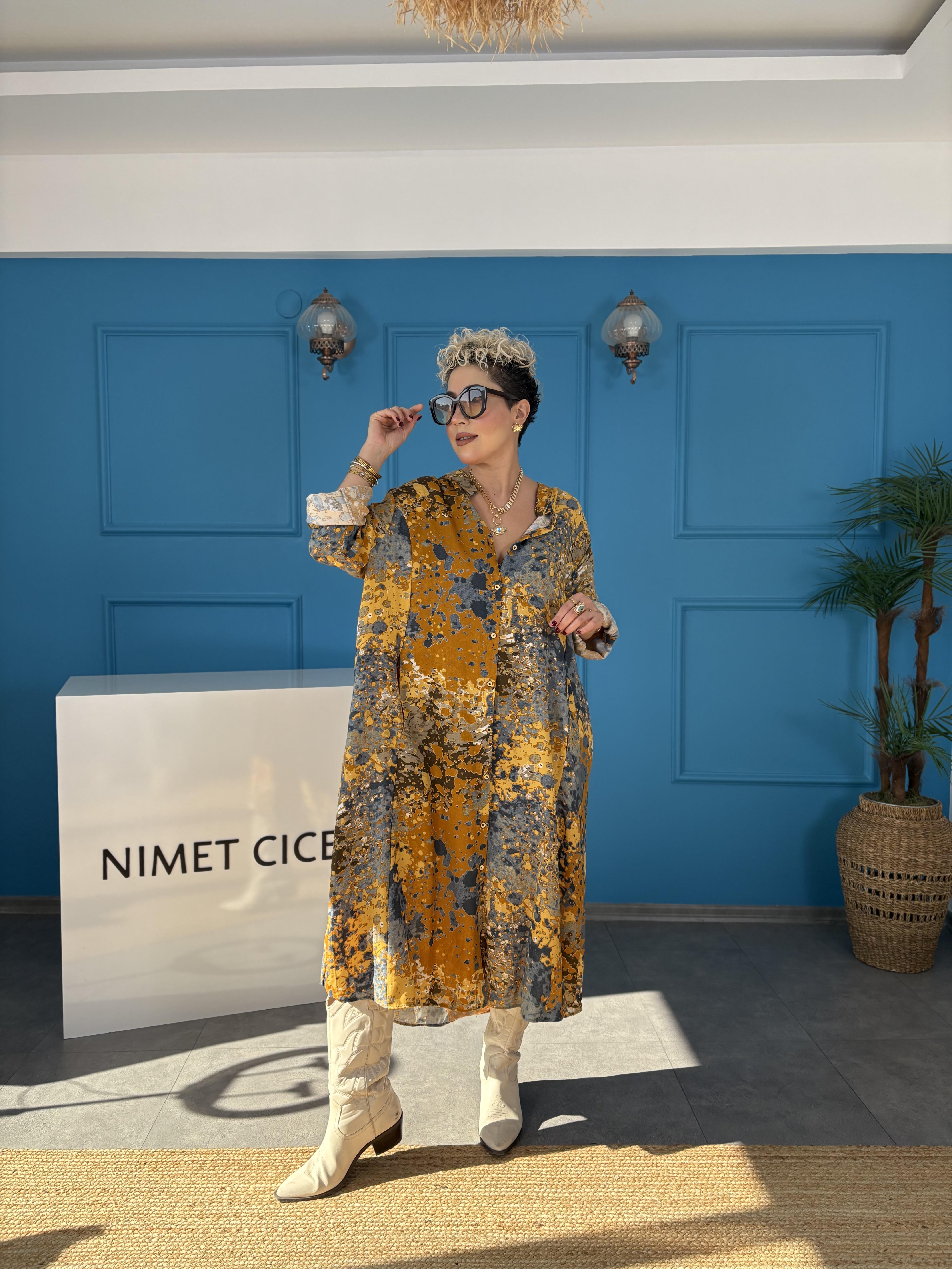 Fırça Desenli Uzun Gömlek Elbise 1