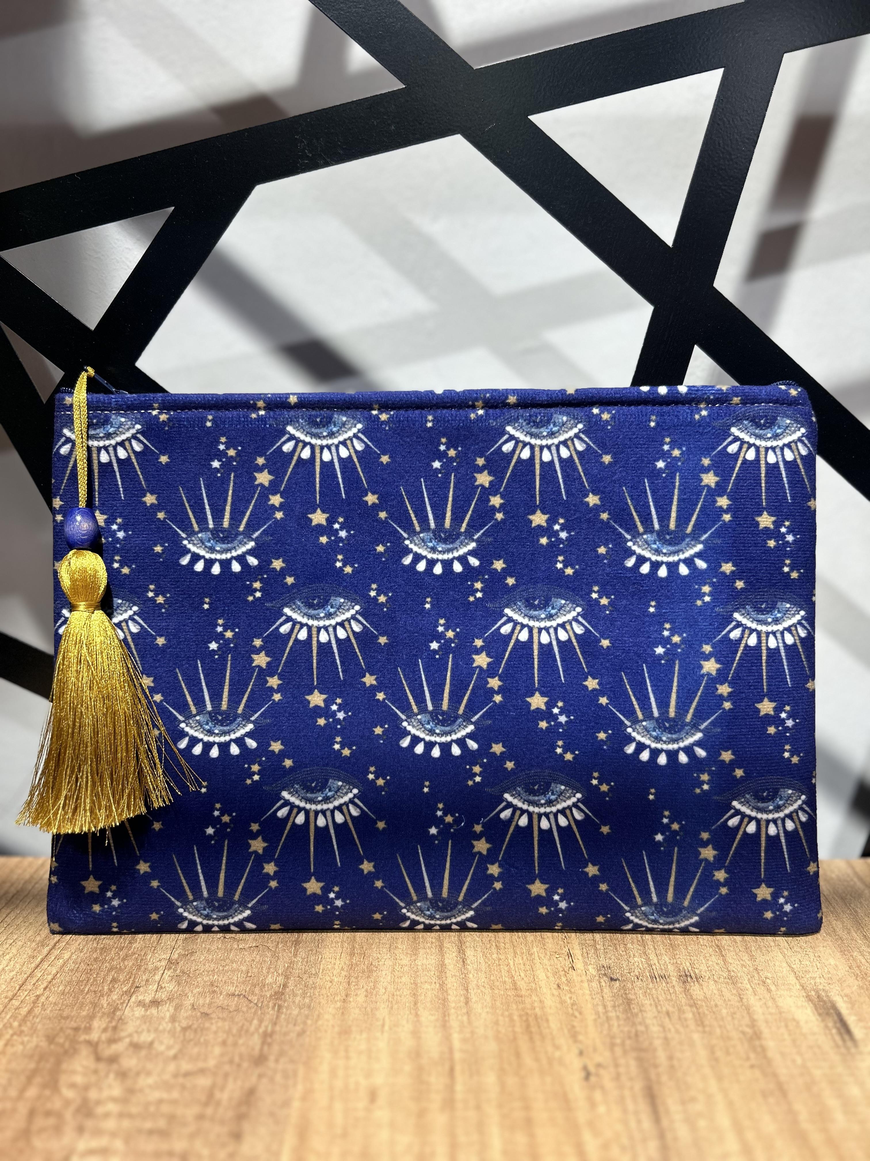 Göz Detay Mavi Clutch Çanta